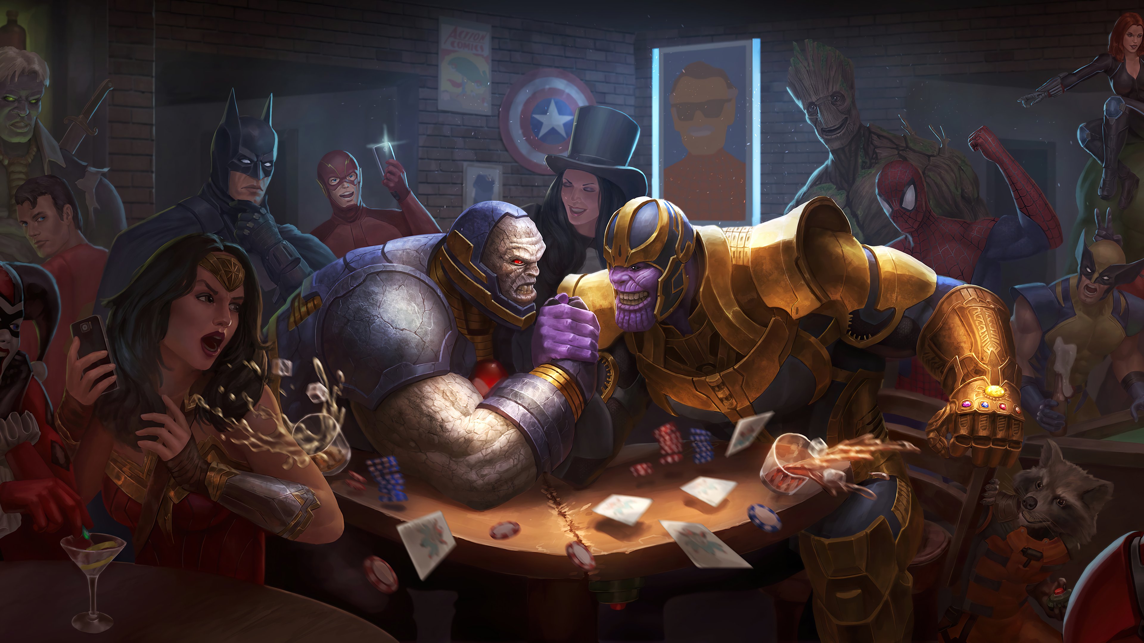 Darksaid vs Thanos in bar Wallpaper 4k Ultra HD