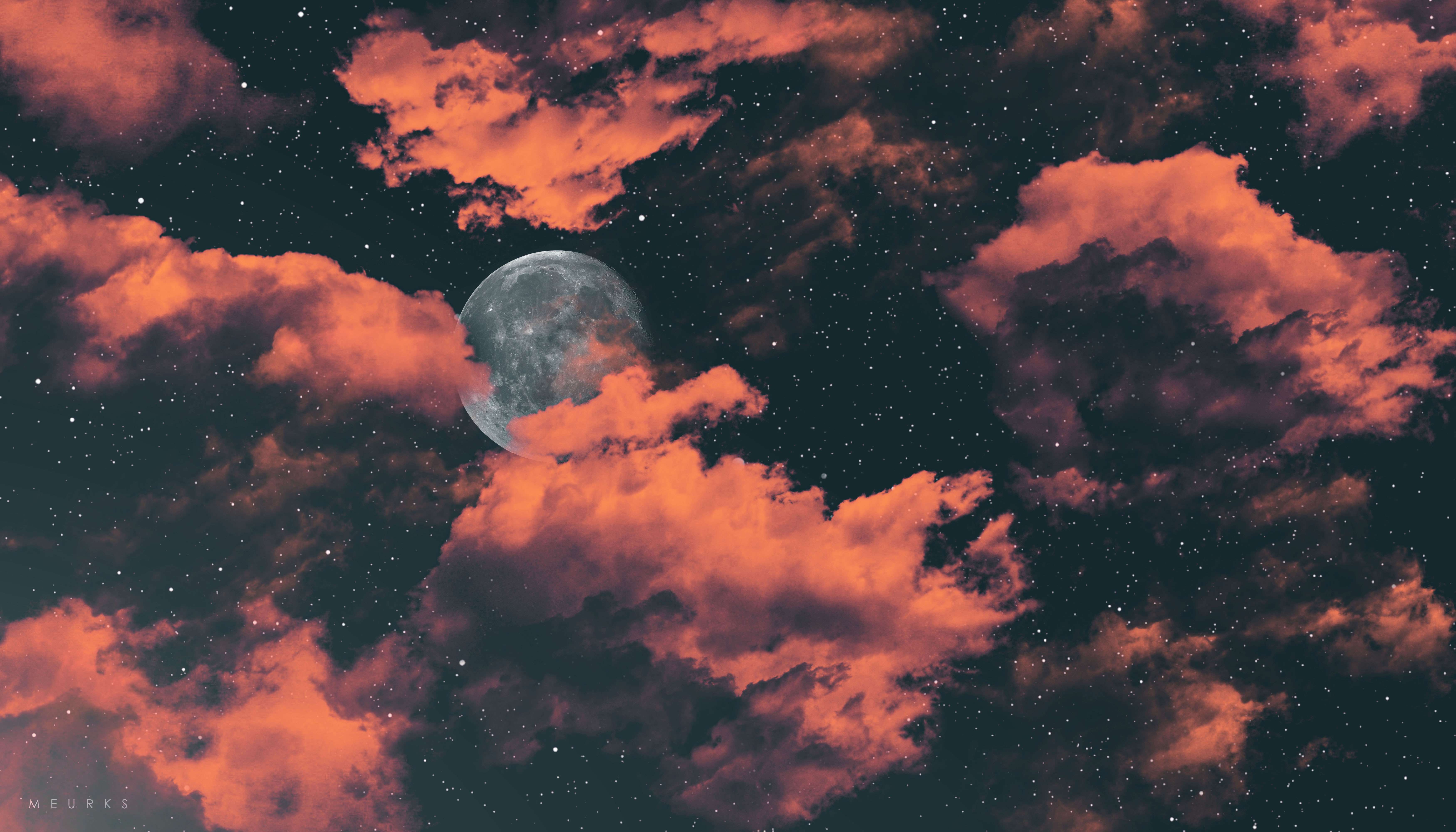 Full moon Wallpaper 4K, Dark background, Cloudy Sky