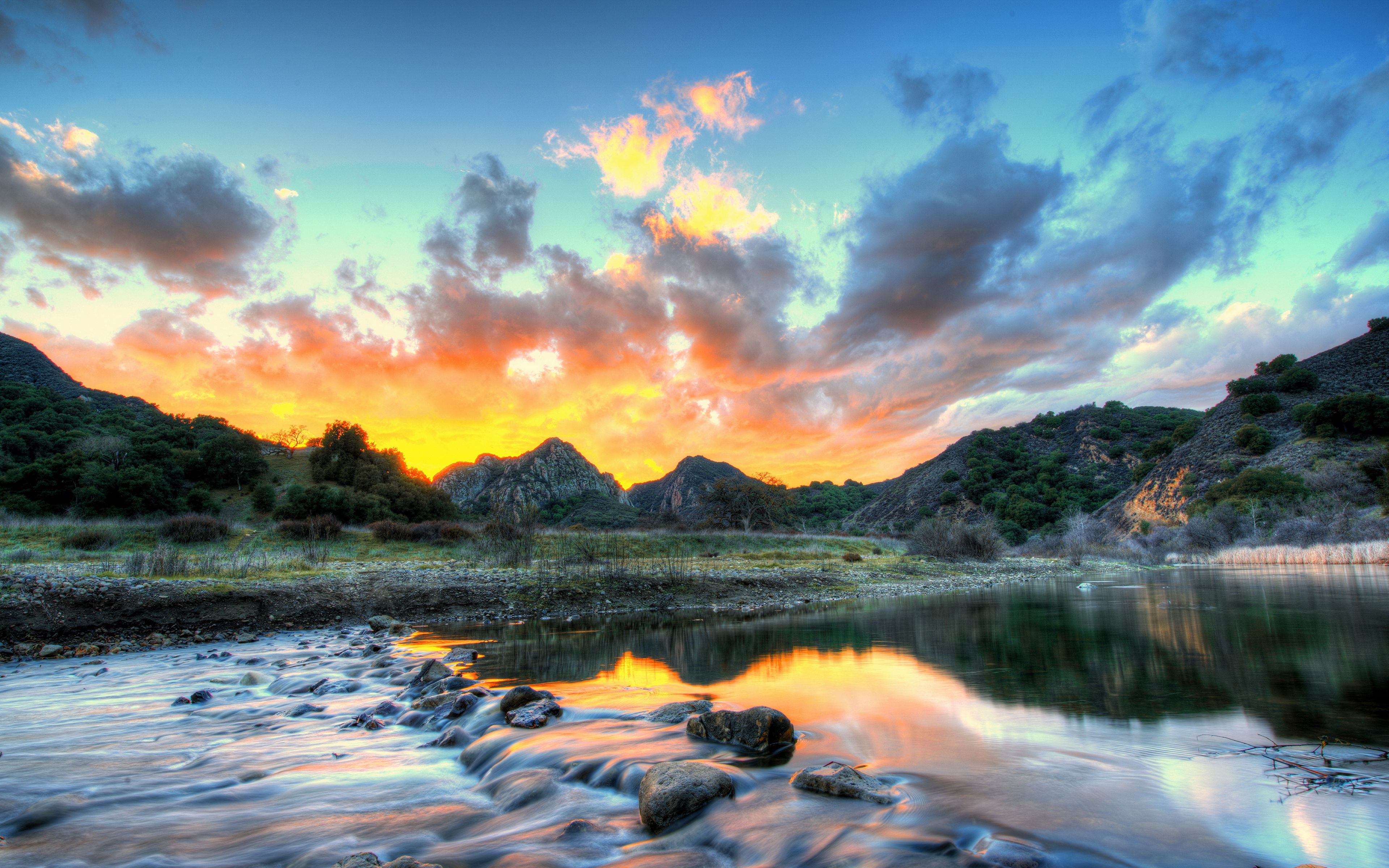 Download wallpaper 3840x2400 landscape, usa, river, sky, malibu, california, clouds, hdr, nature 4k ultra HD 16:10 HD background