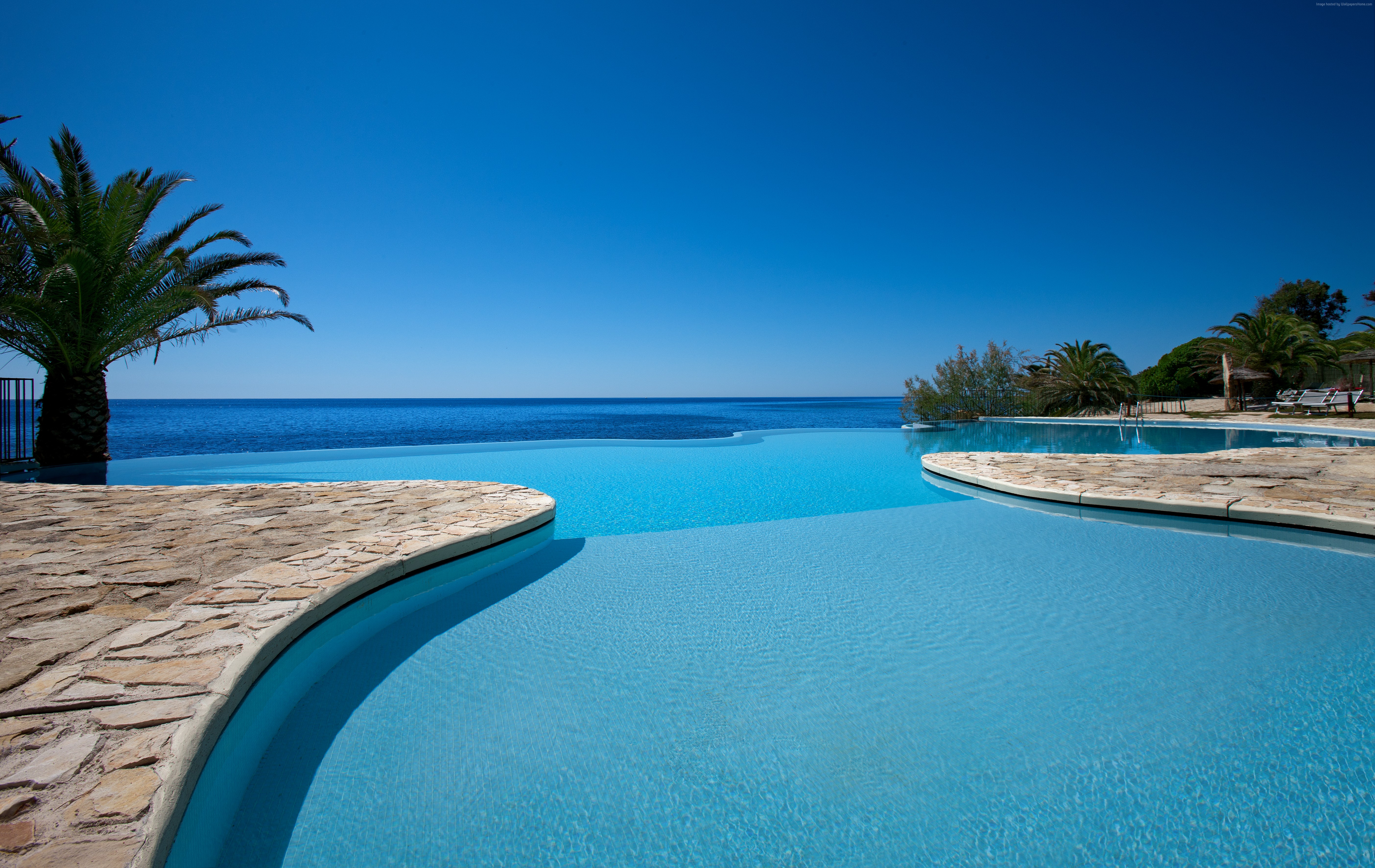 Sardinia, travel, Hotel Costa dei Fiori, 4k, pool, Italy, 5k, tourism, infinity pool Gallery HD Wallpaper