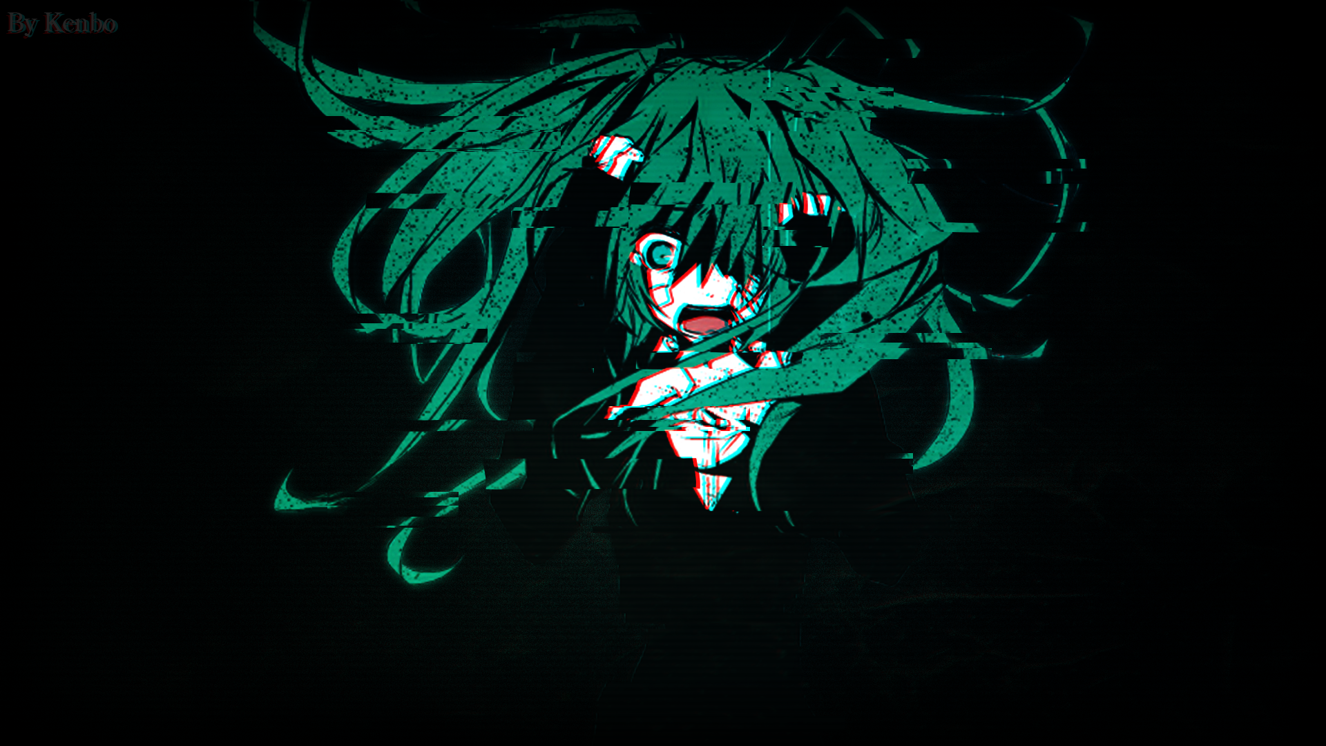 Wallpaper / anime girls, anime, green hair, long hair, black background free download