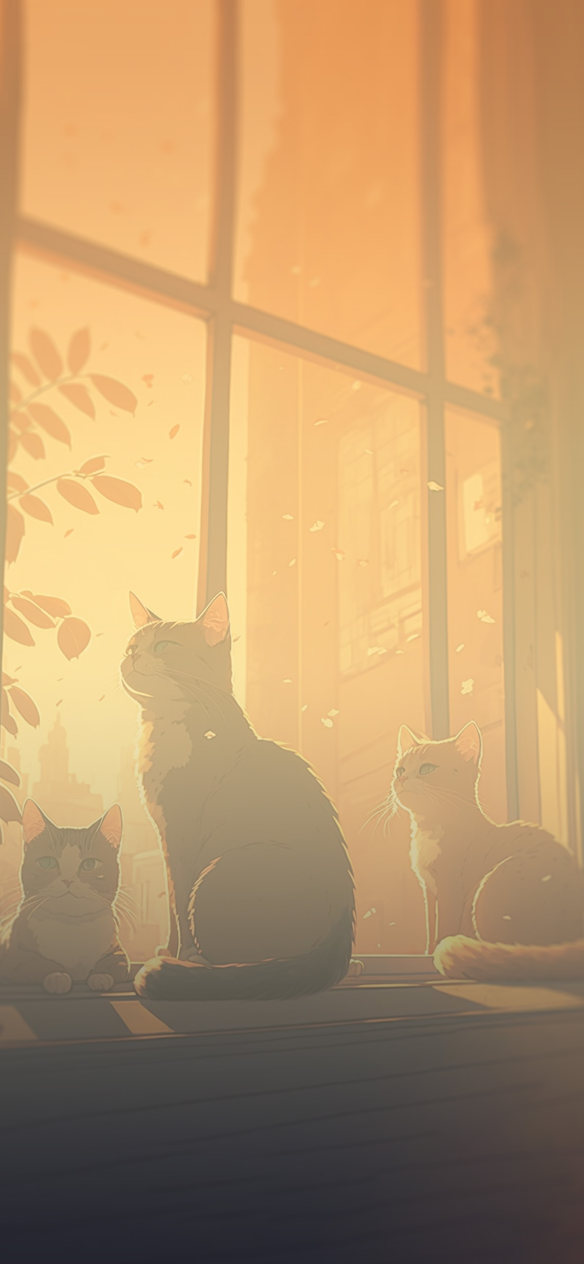 Cats on the Windowsill Anime Background Cats Wallpaper