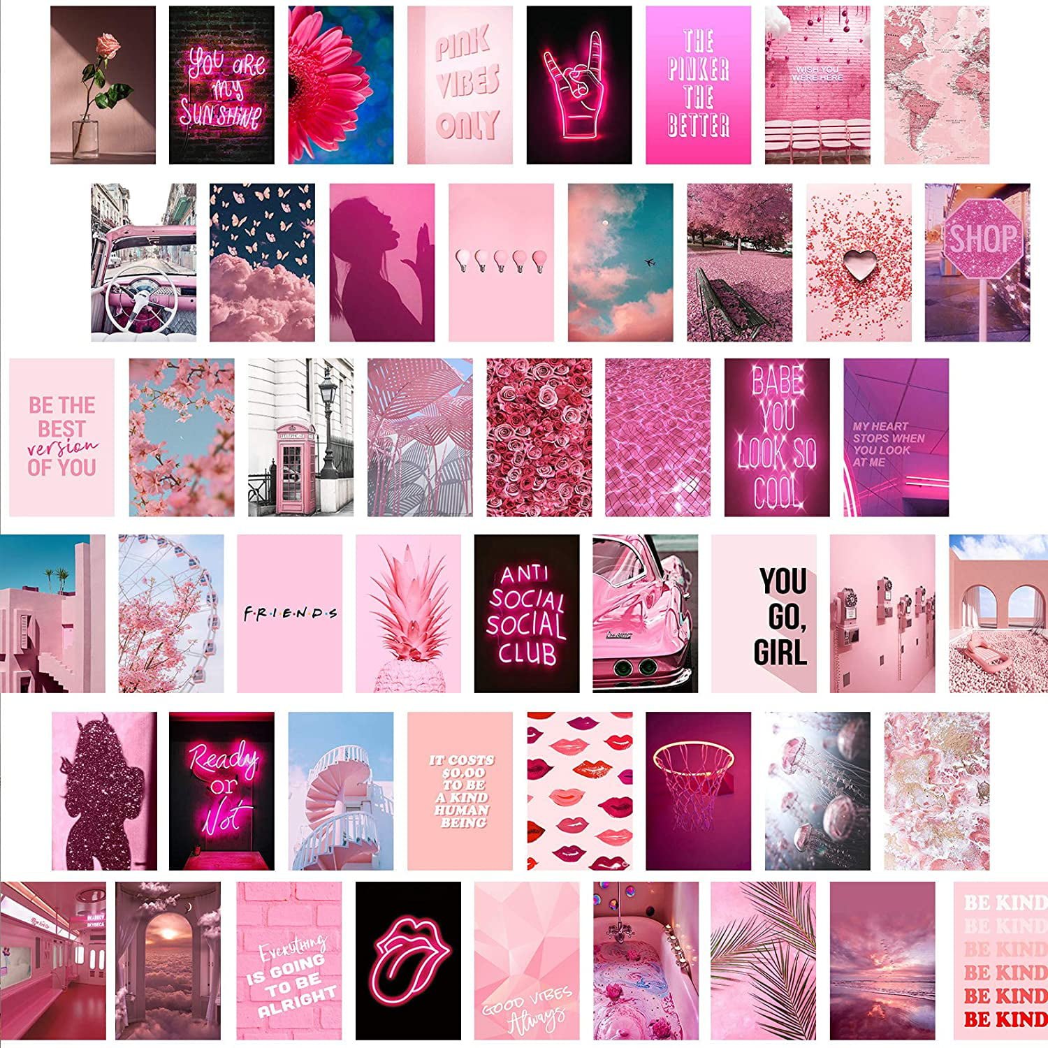 Pink Wall Collage Kit Aesthetic Picture, Aesthetic Room Decor for Teen Girls and Women, Cute Wall Decor for Bedroom, Aesthetic Posters Photo Wall Art, Vsco Room Decor, 50Pcs, 4x6 Inch