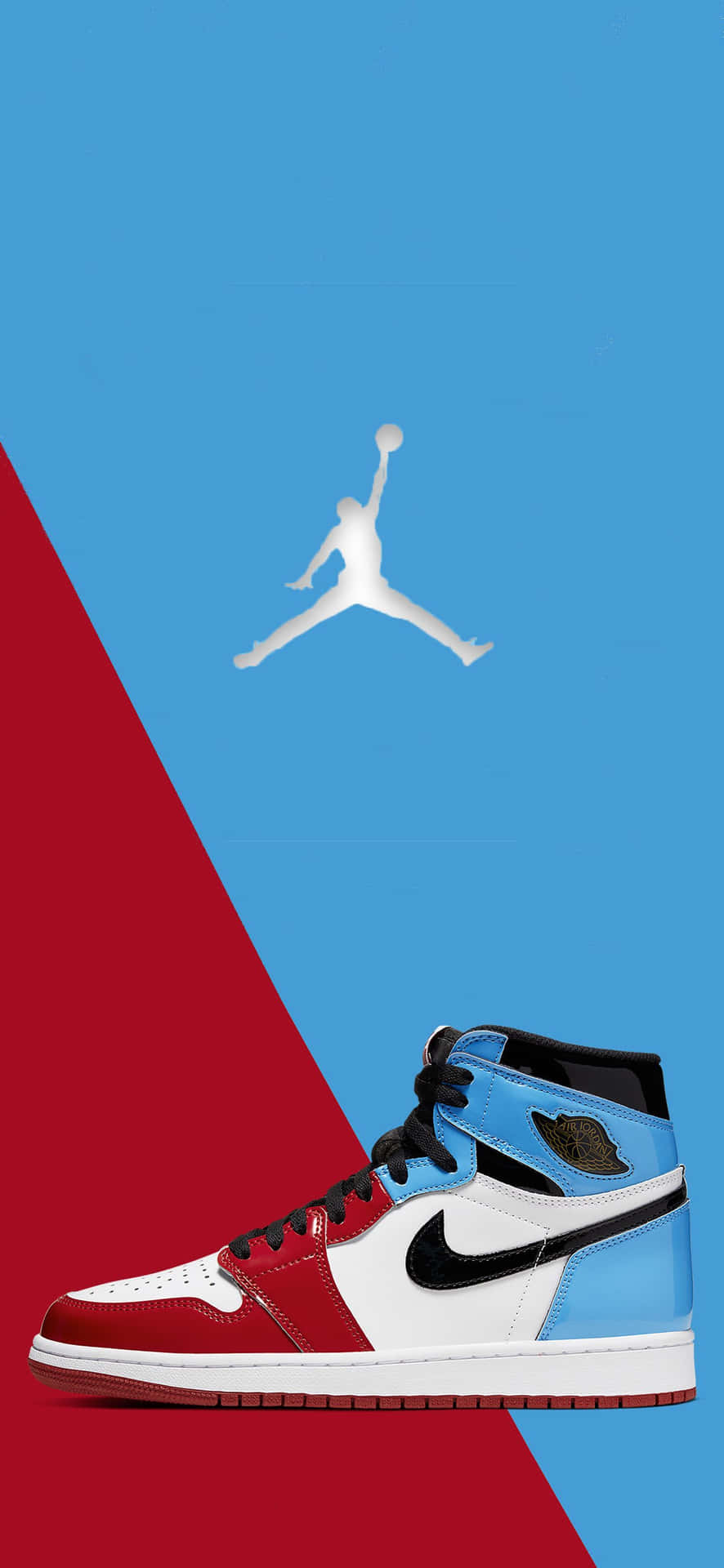 Download A Nike Air Jordan 1 Is Shown On A Red, Blue And White Background Wallpaper