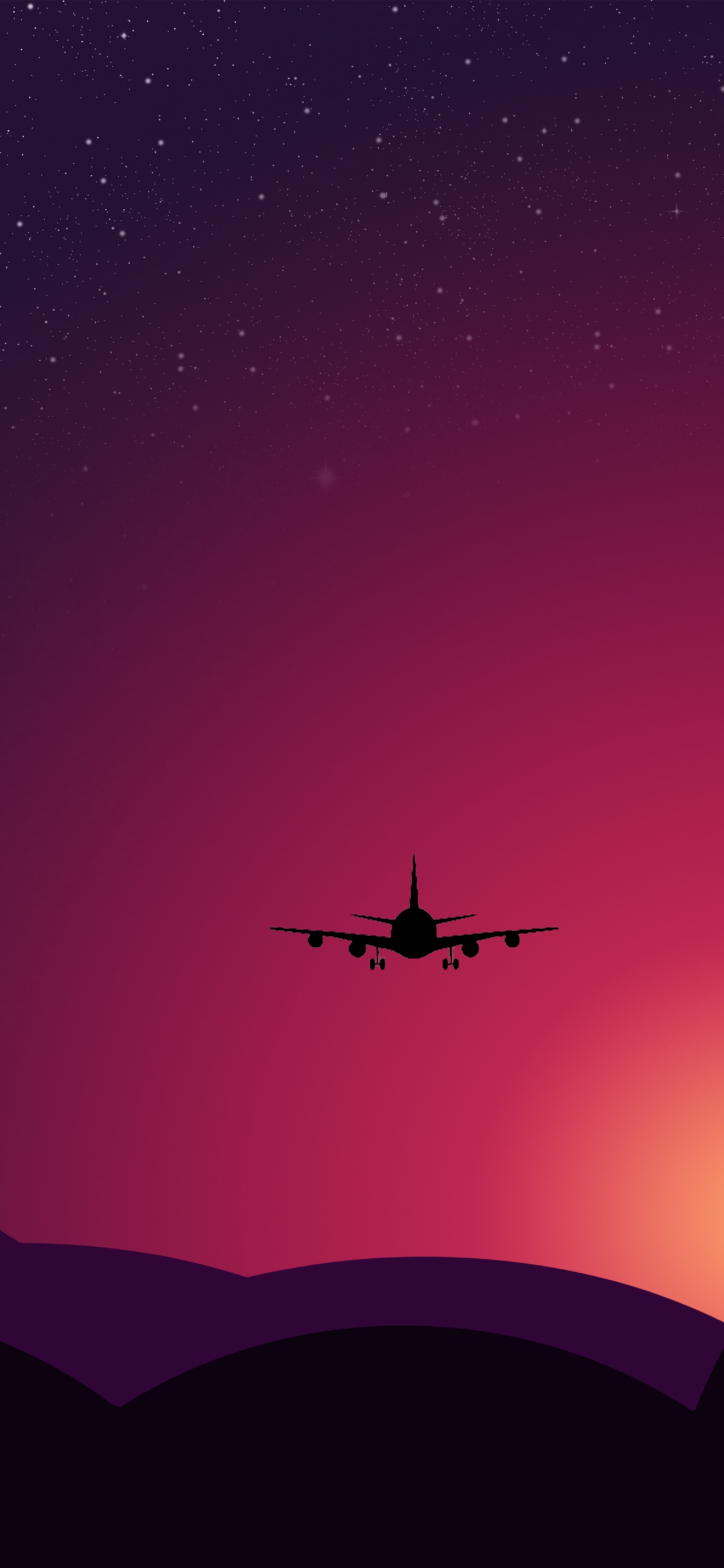 Plane Wallpaper 4K, Sunset, Starry sky, Illustration