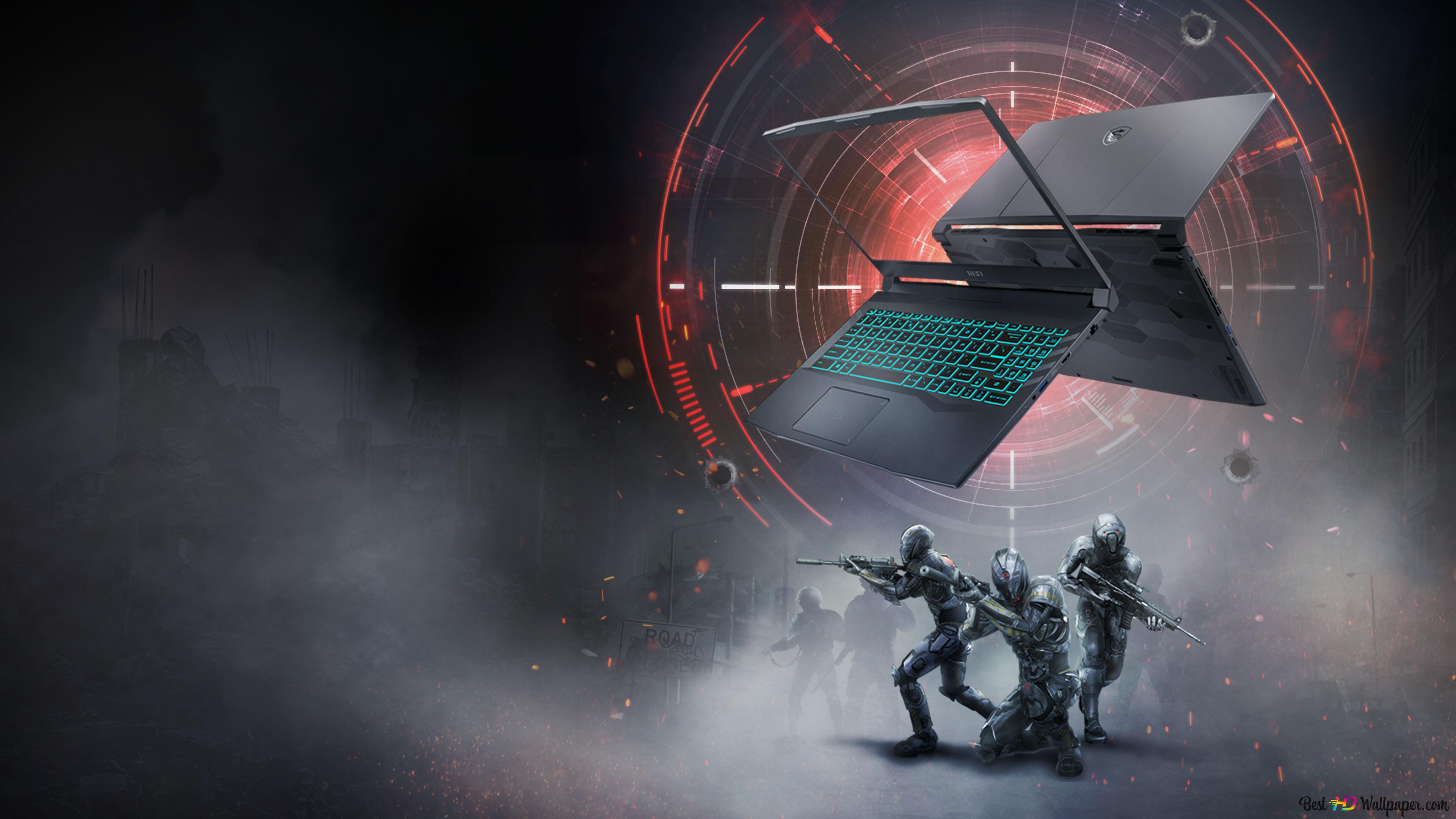 MSI Laptop and War Game 4K wallpaper download