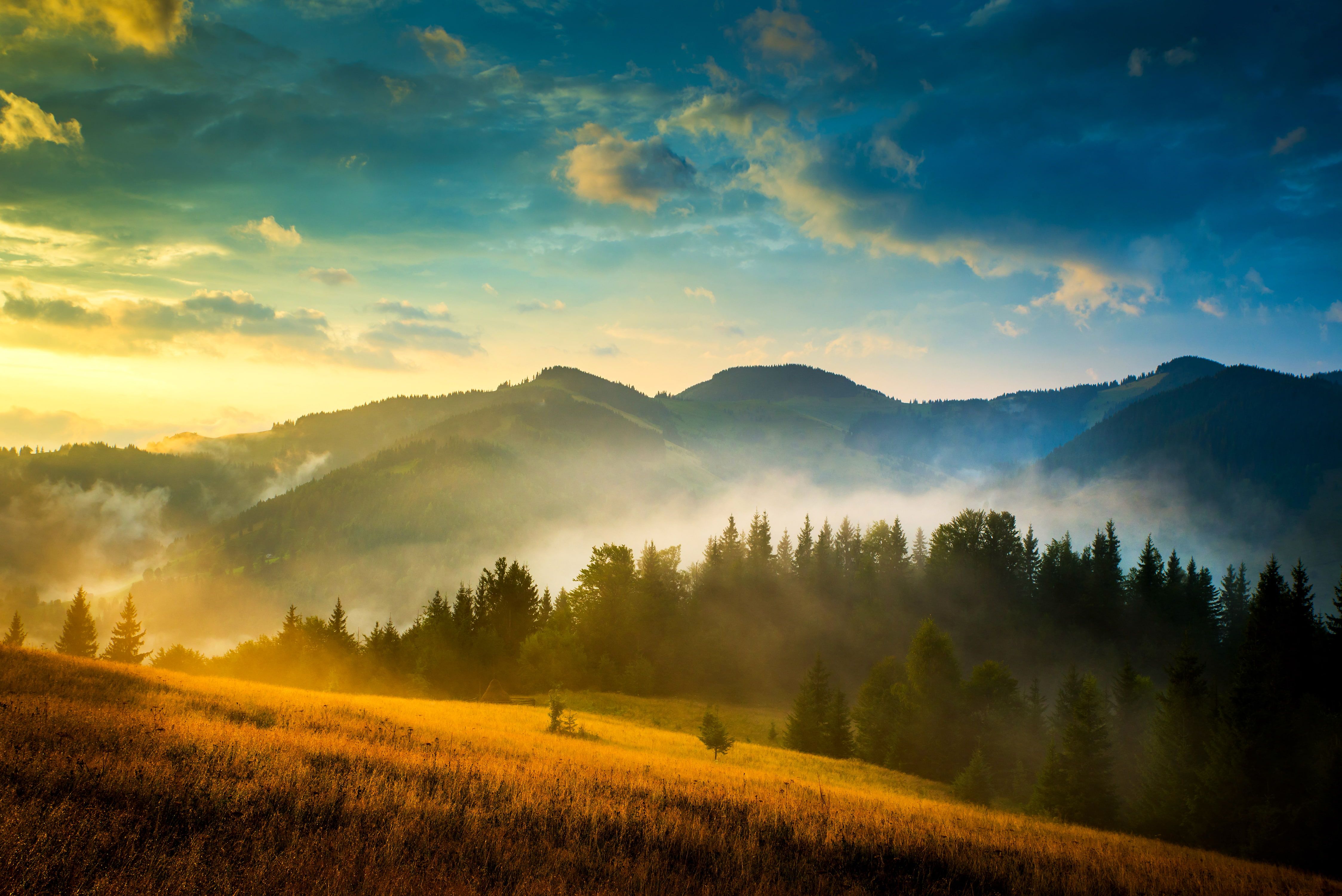 4K #Fog #Mountains #Landscape #Haystack K #wallpaper #hdwallpaper #desktop. Landscape, Landscape wallpaper, Mountain landscape