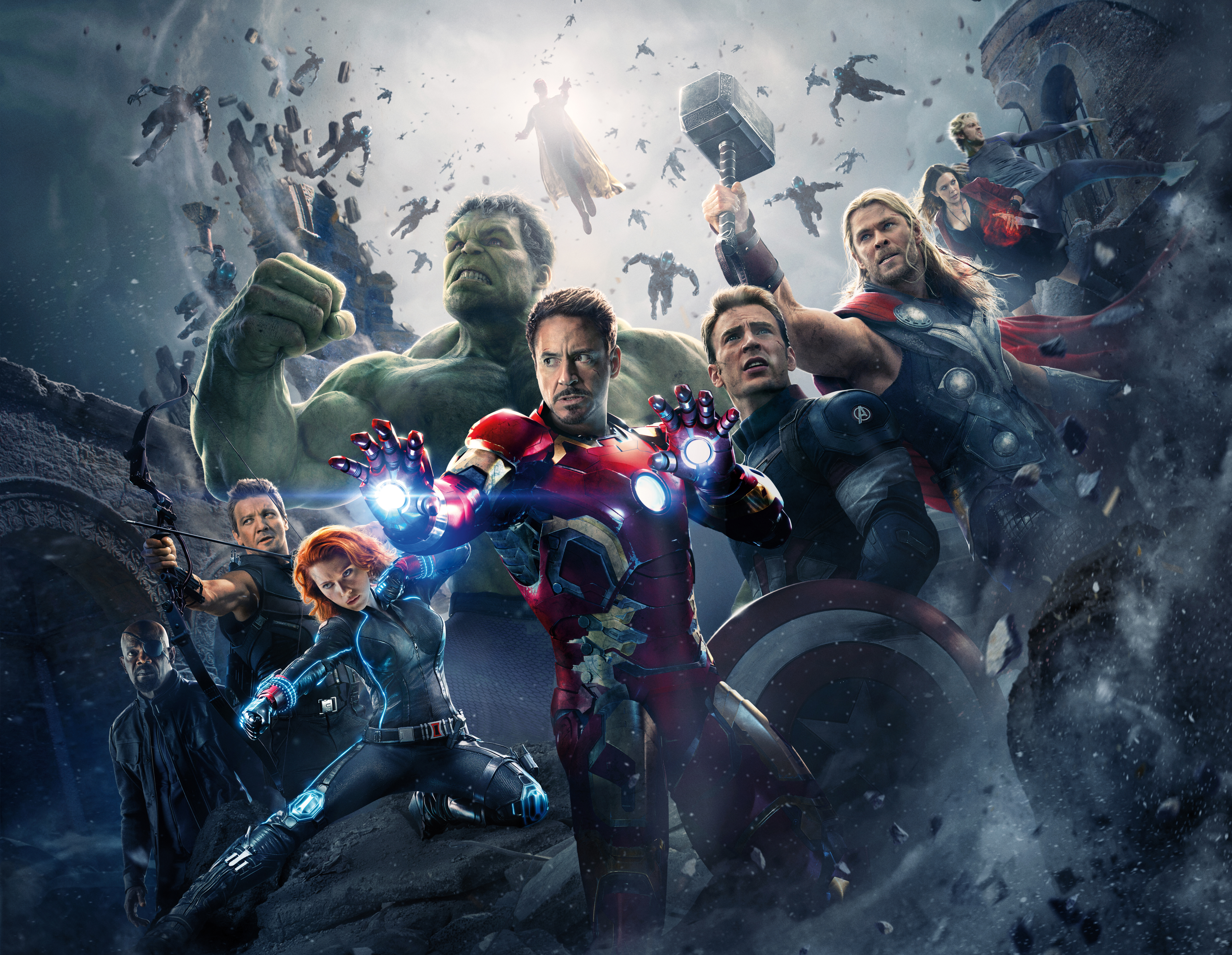 Scarlet Witch, Iron Man, 8K, Nick Fury, 4K, Quicksilver, Black Widow, Hawkeye, Tony Stark, The Hulk, Thor, Steve Rogers, Avengers: Age of Ultron, Captain America Gallery HD Wallpaper