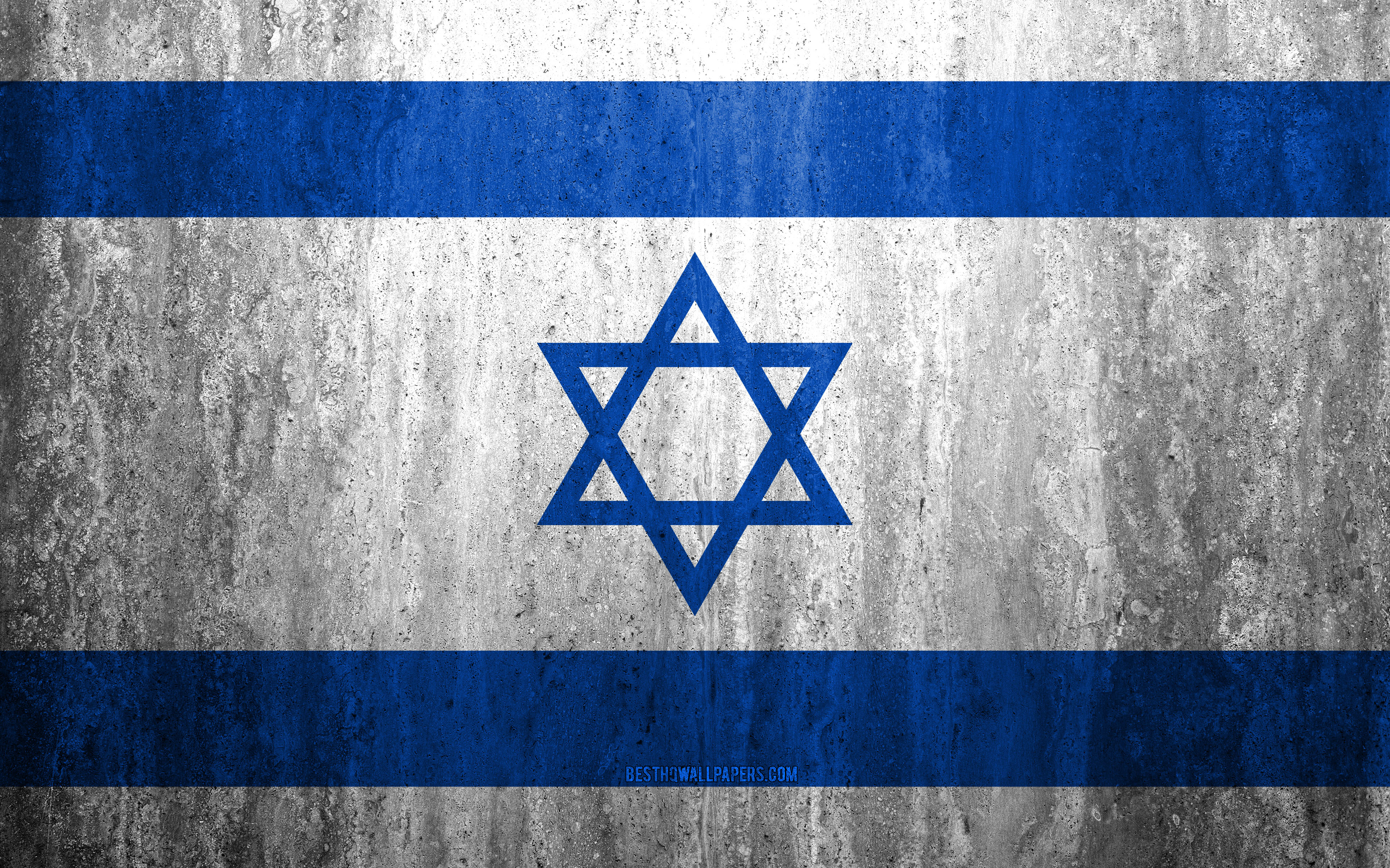 Download wallpaper Flag of Israel, 4k, stone background, grunge flag, Asia, Israel flag, grunge art, national symbols, Israel, stone texture for desktop with resolution 3840x2400. High Quality HD picture wallpaper