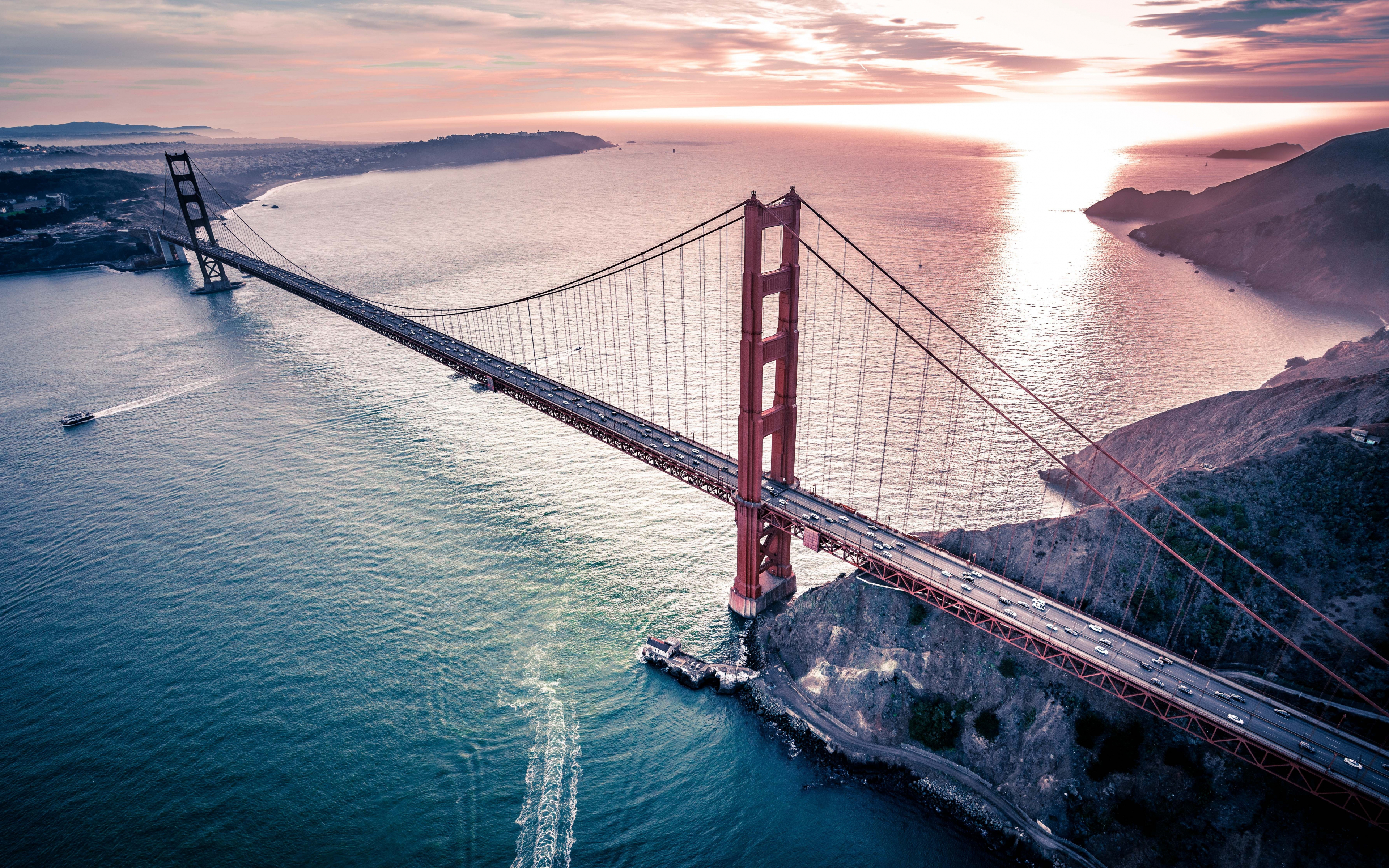 Download wallpaper 3840x2400 golden gate bridge, architecture, sea, aerial view 4k wallaper, 4k ultra HD 16:10 wallpaper, 3840x2400 HD background, 16072