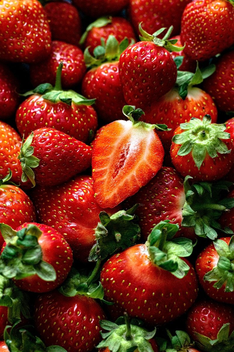 Red strawberry patterned background summer wallpaper / Monika. Aesthetic food, Strawberry, Red strawberry