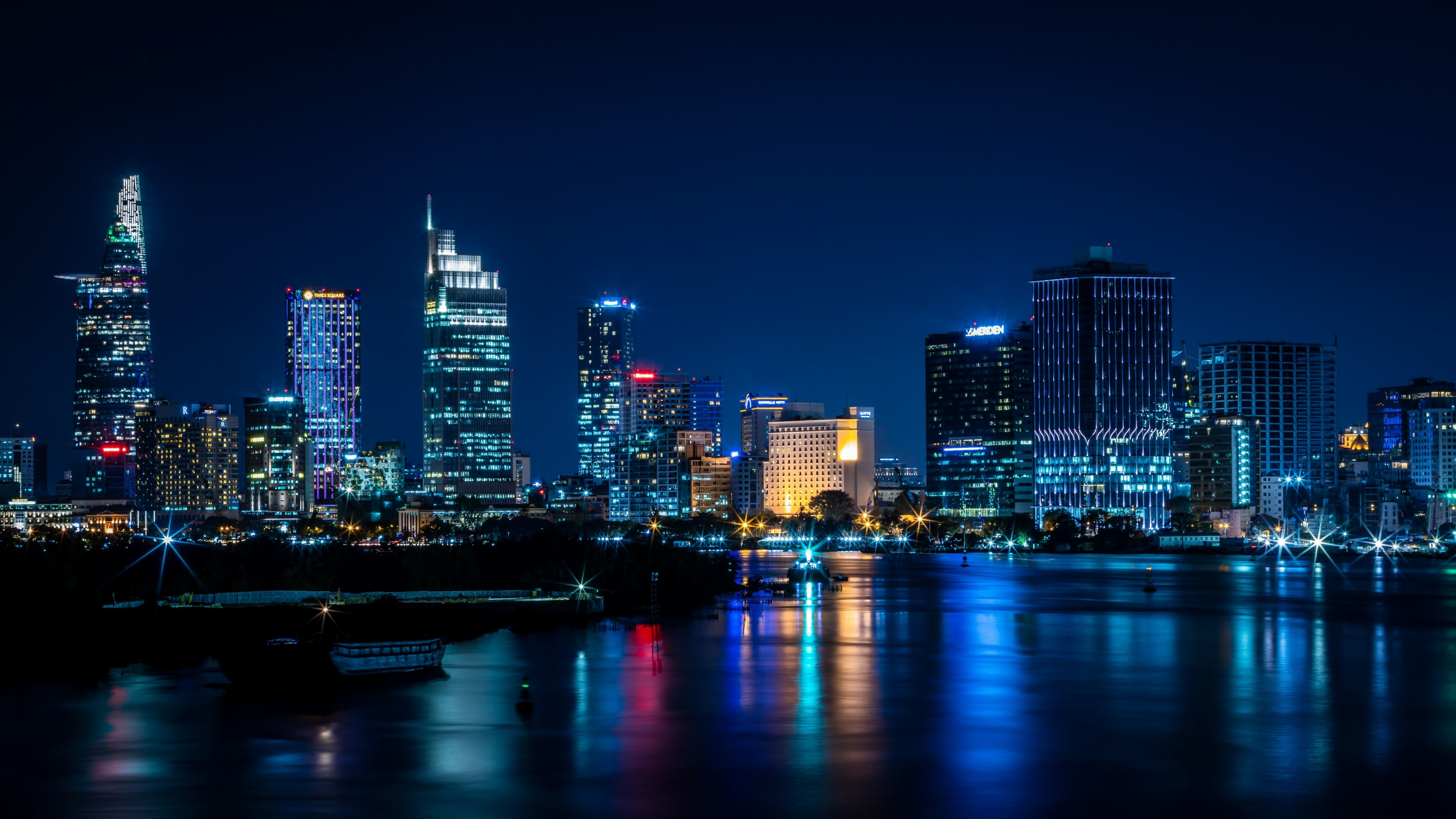 Download wallpaper 3840x2160 vietnam, city, buildings, night 4k wallpaper, uhd wallpaper, 16:9 widescreen 3840x2160 HD background, 20258