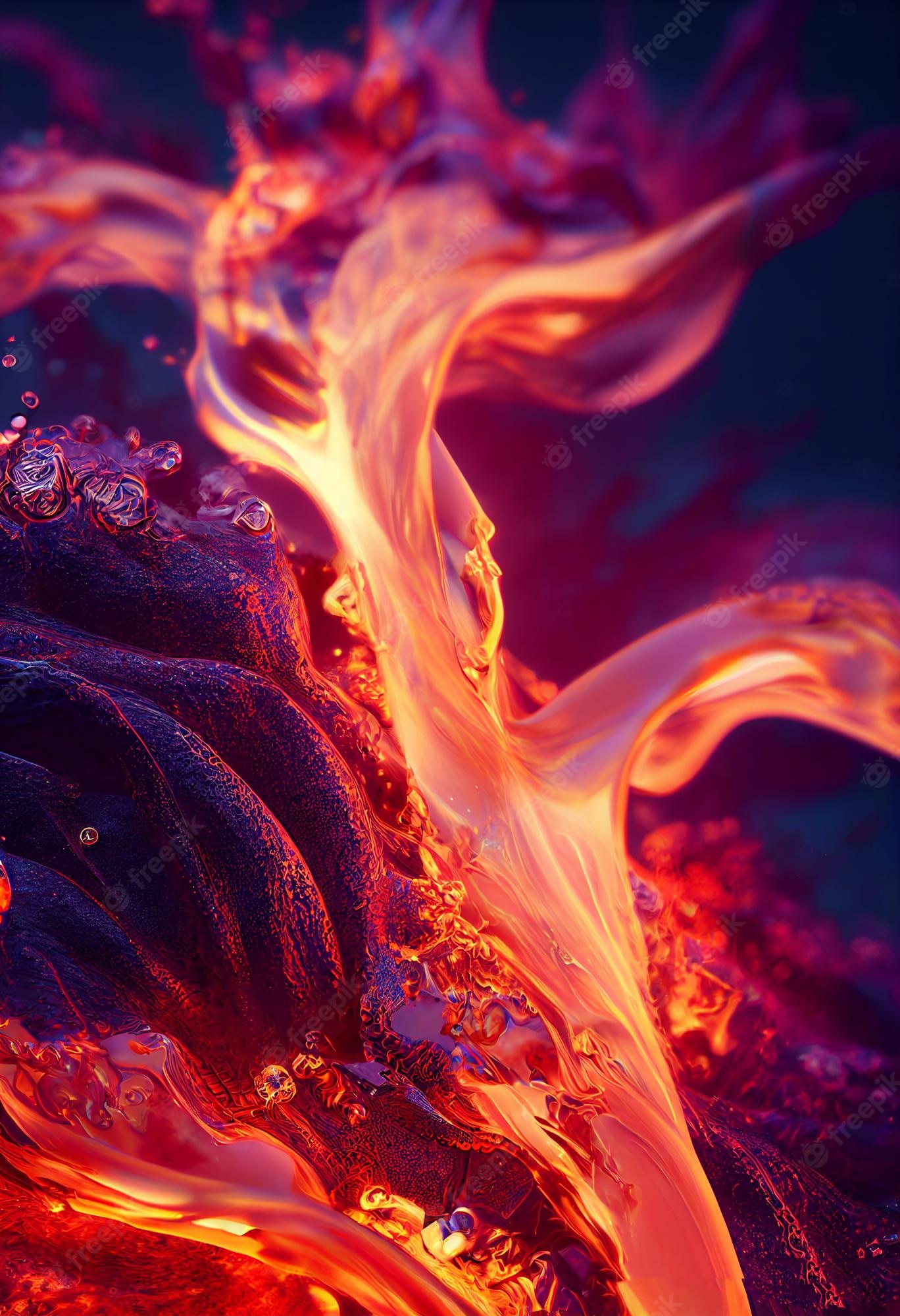Premium Photo. Fire flame versus water and ice concept background with copy space fluid wallpaper motion