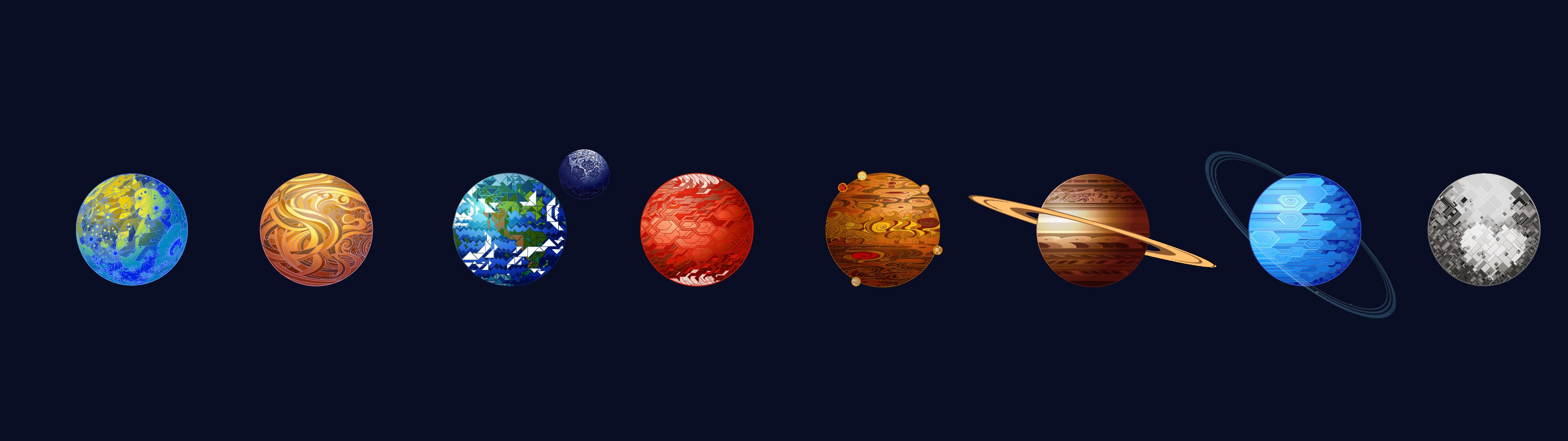 Artwork Planet Digital Art Minimalism Earth Moon Solar System Venus Jupiter Super Ultrawide Saturn N Wallpaper:3840x1080