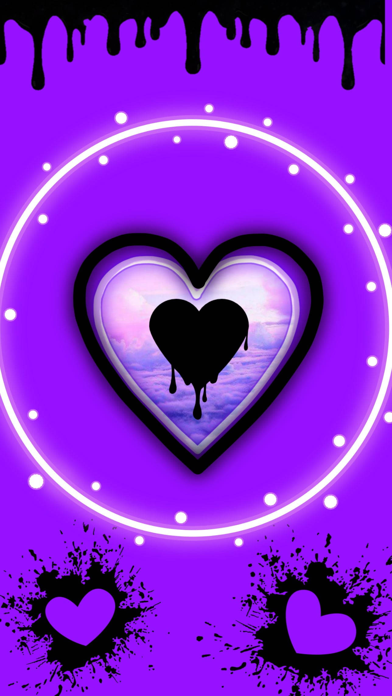 Download Hearts Of Black And Purple Phone Wallpaper