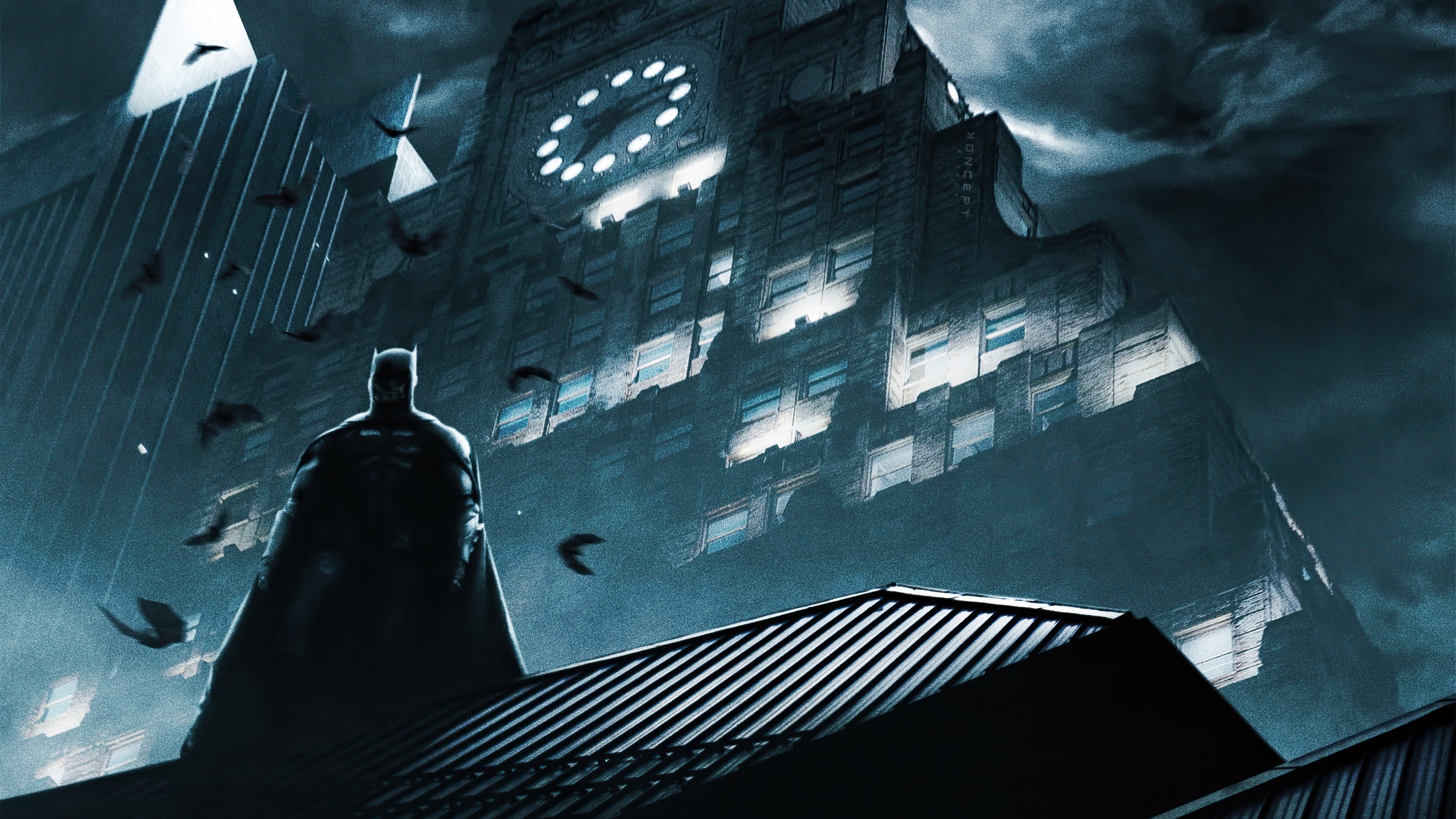 Batman shadow in the rain Wallpaper 4k for Desktop