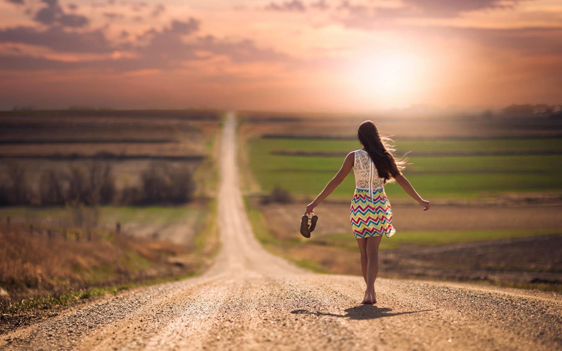 Lonely Girl Walking On Road Wallpaper