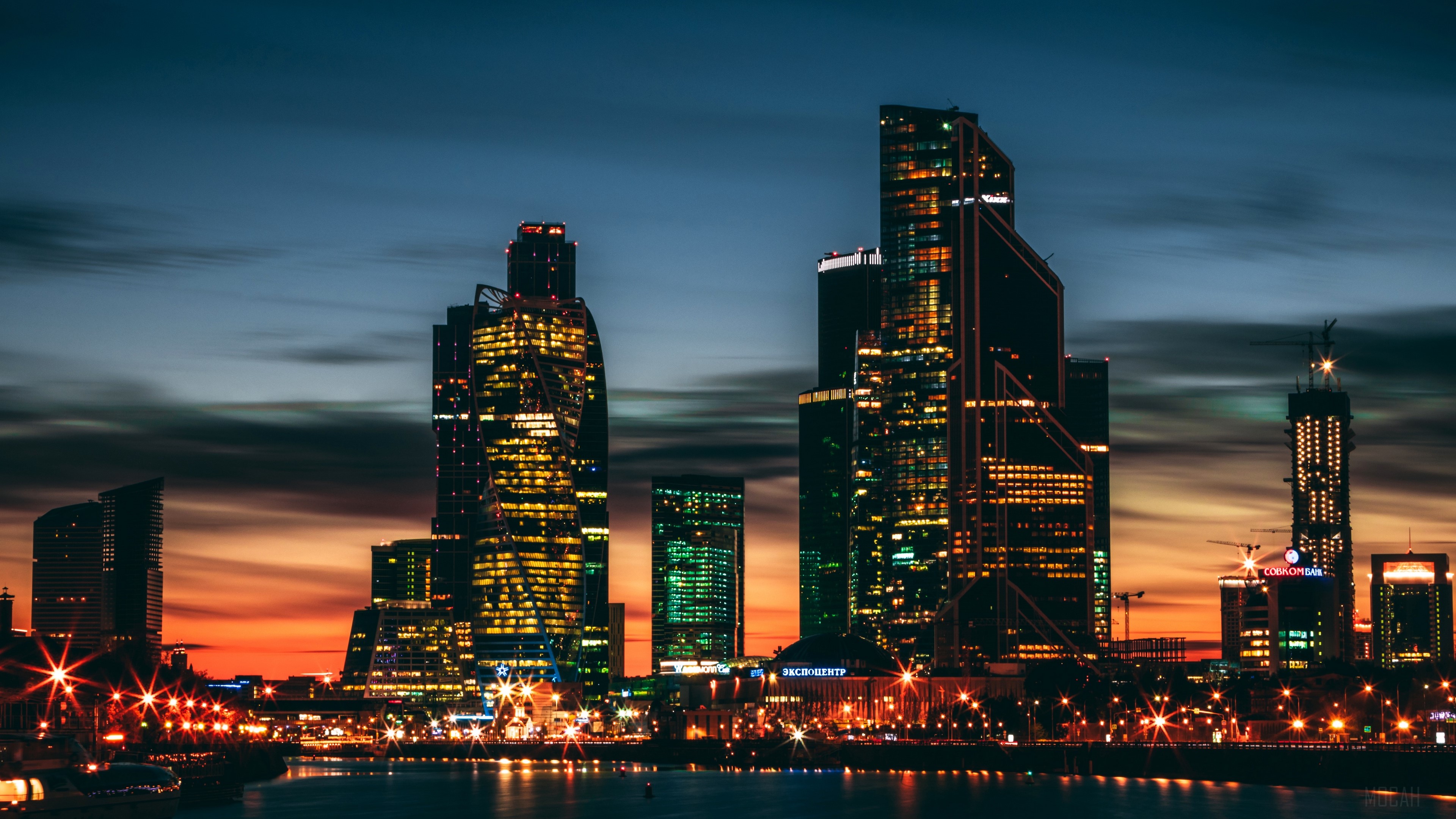 night city, skyscrapers, panorama, river 4k Gallery HD Wallpaper