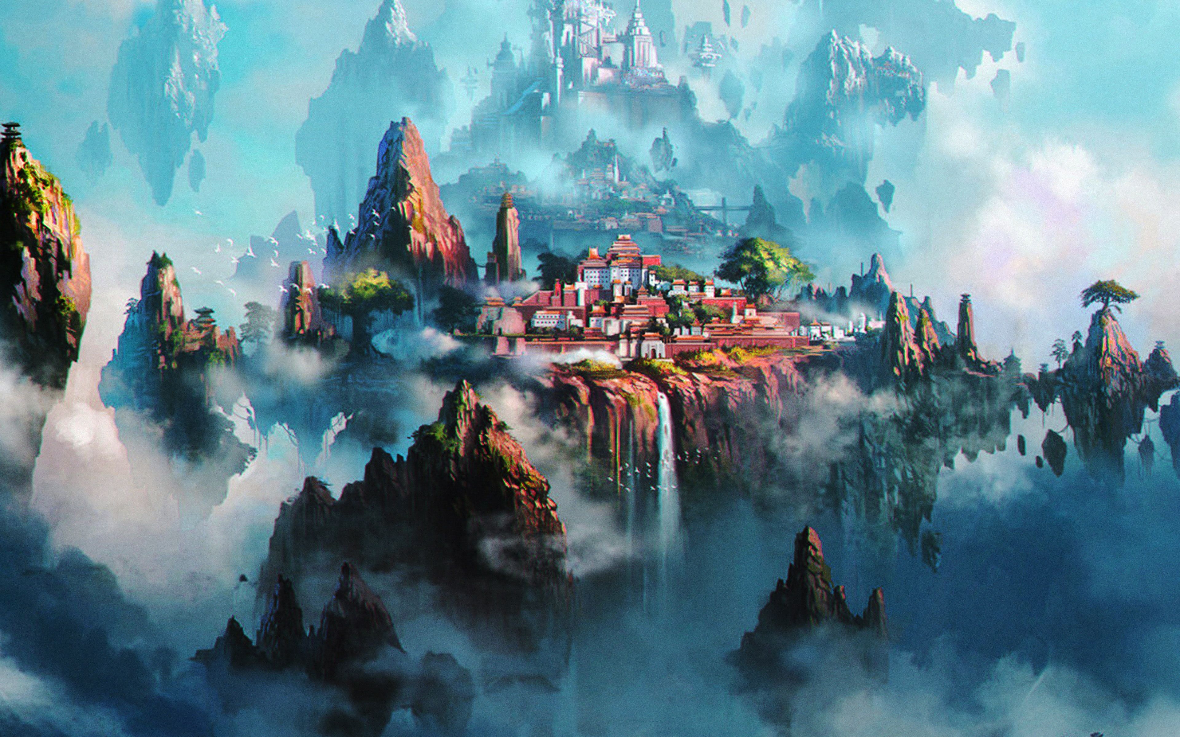HD wallpaper: Fantasy, City, Cloud, Town, Waterfall. Anime scenery, Scenery wallpaper, Anime scenery wallpaper