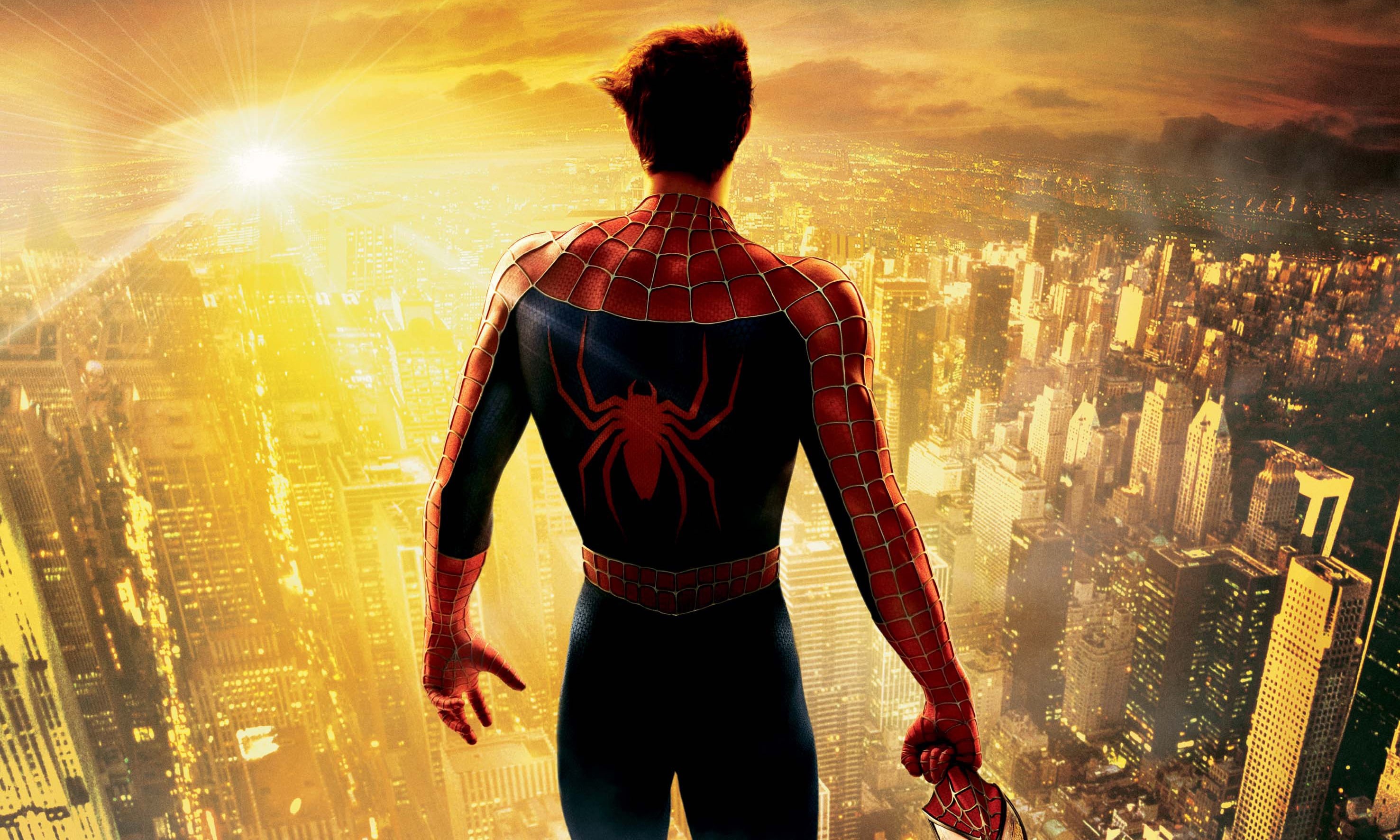 Wallpaper / Tobey Maguire, looking at view, wallpaper, 2K, office building exterior, skyscraper, outdoors, nature, cityscape, Peter Parker, casual clothing, spider free download