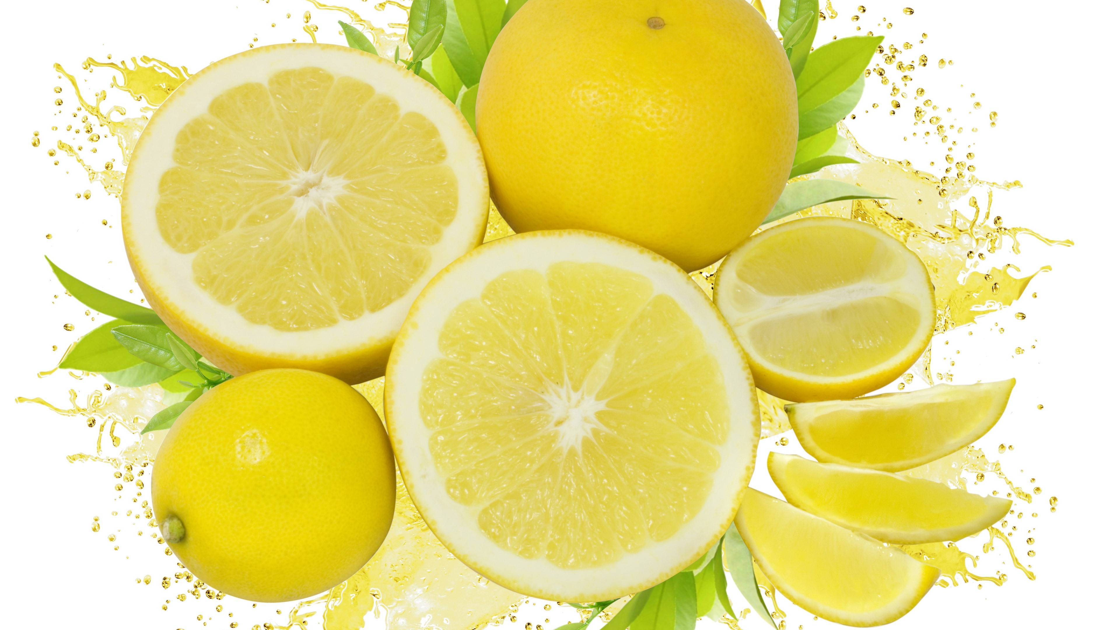 Wallpaper Some lemon slice, fruit, white background 3840x2160 UHD 4K Picture, Image