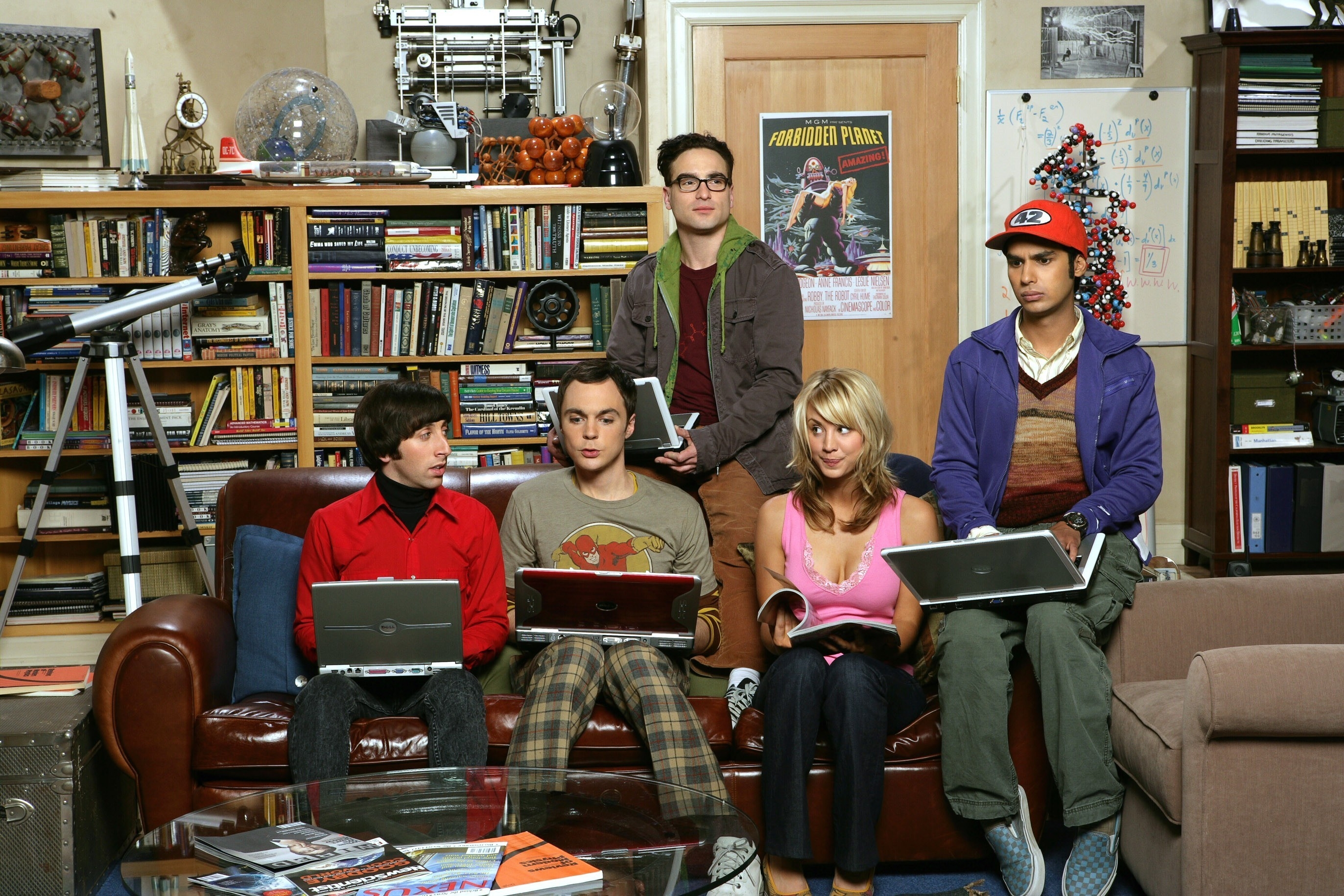 Wallpaper, The Big Bang Theory, leonard, sheldon, howard, raj, Penny, laptops, room, sofa, game 2745x1830