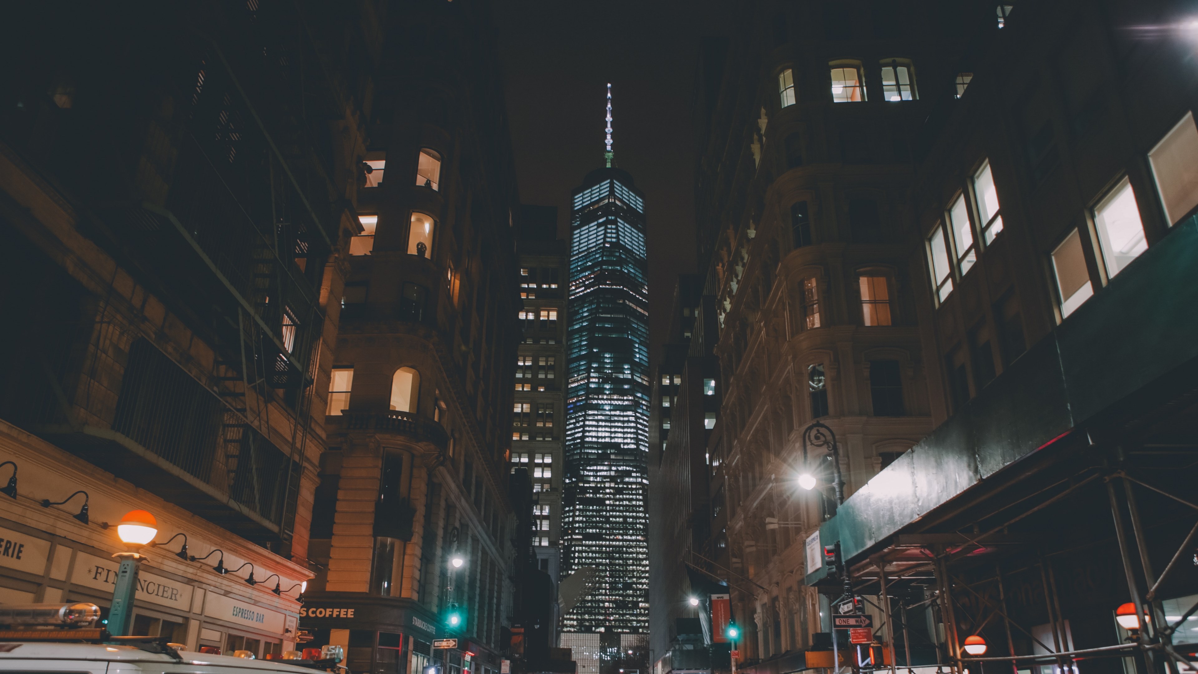 Wallpaper / the one world trade center seen from an adjacent street at night, one world trade center 4k wallpaper free download