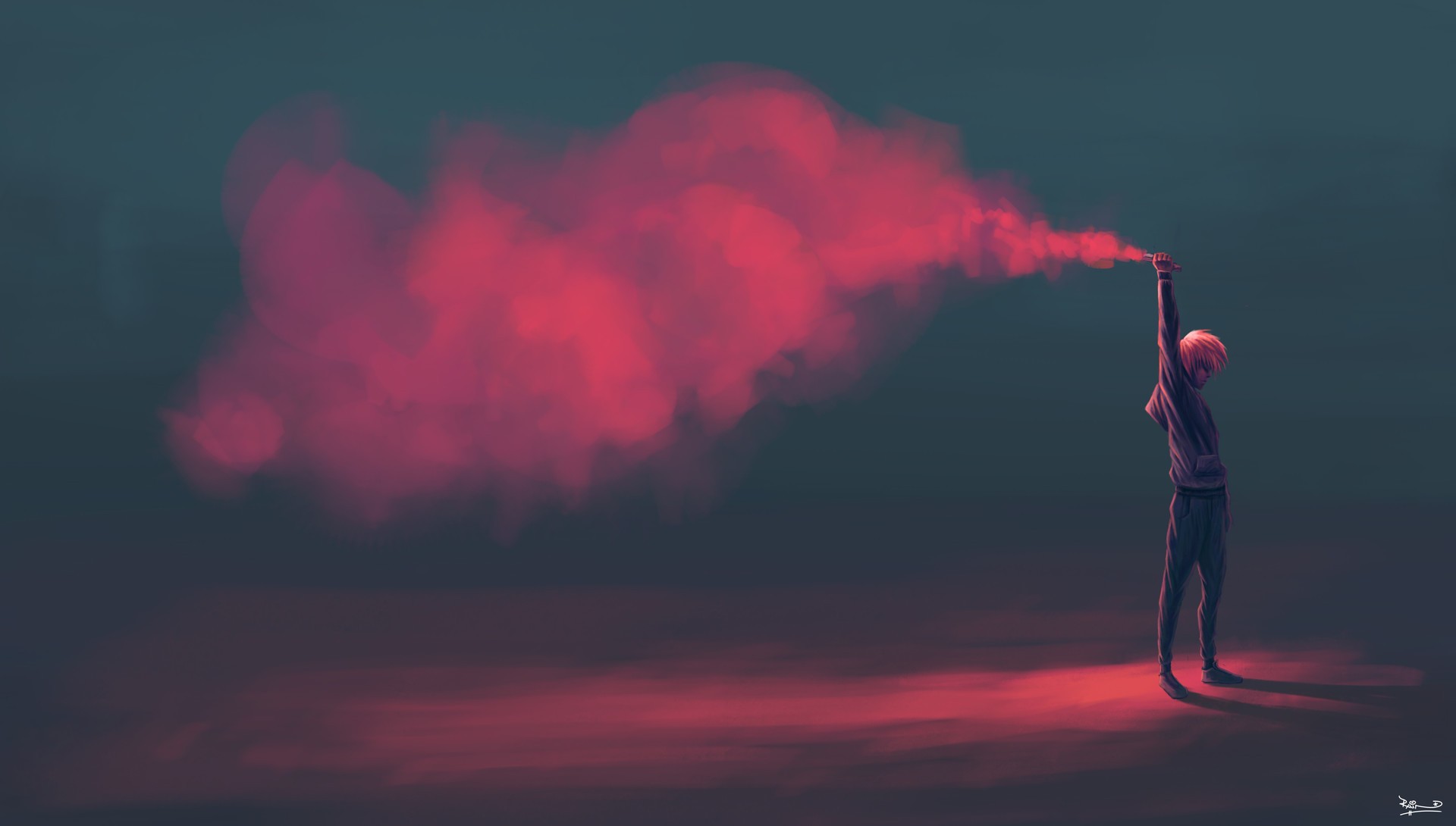 Wallpaper, digital art, sunset, red, smoke, atmosphere, flares, cloud, geological phenomenon 1920x1090