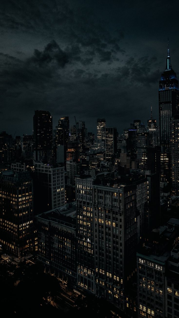Dark night city lighte and buildings