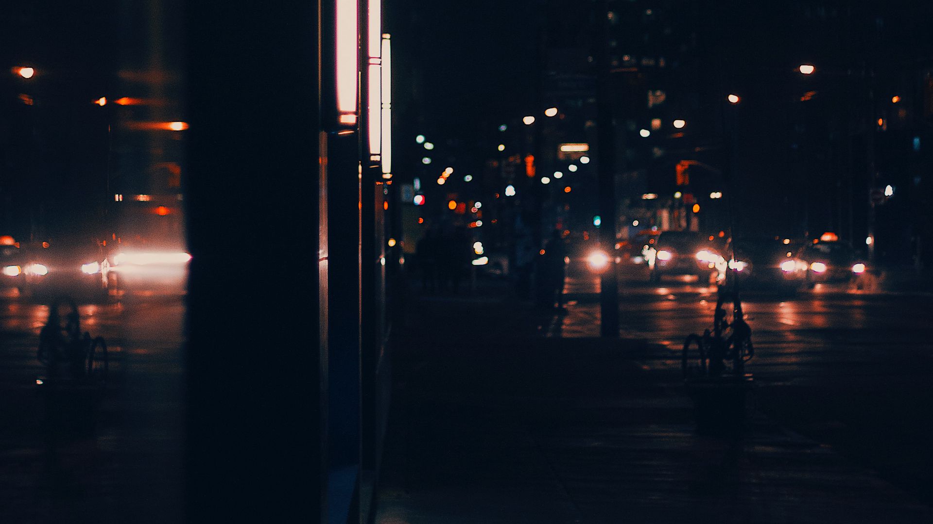 Download wallpaper 1920x1080 night city, street, dark, lights, buildings, cars full hd, hdtv, fhd, 1080p HD background