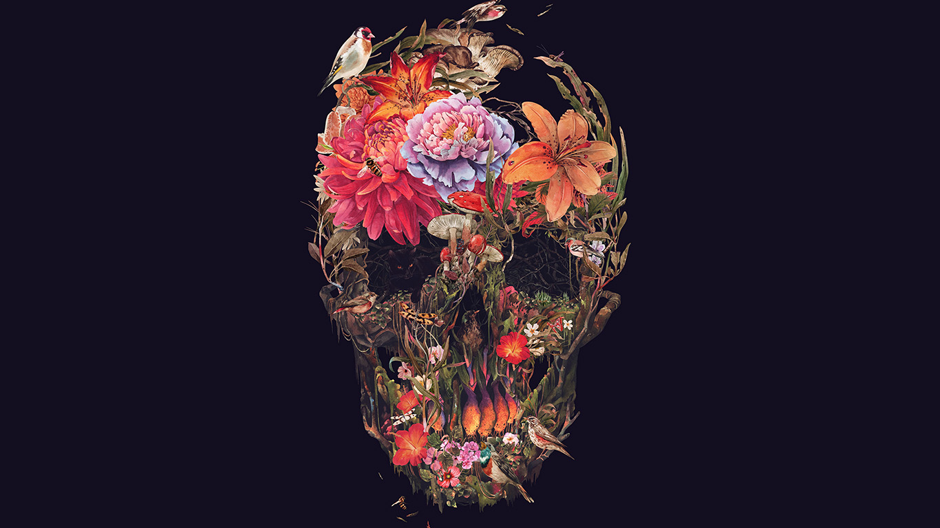 wallpaper for desktop, laptop. skull flower dark painting art dark