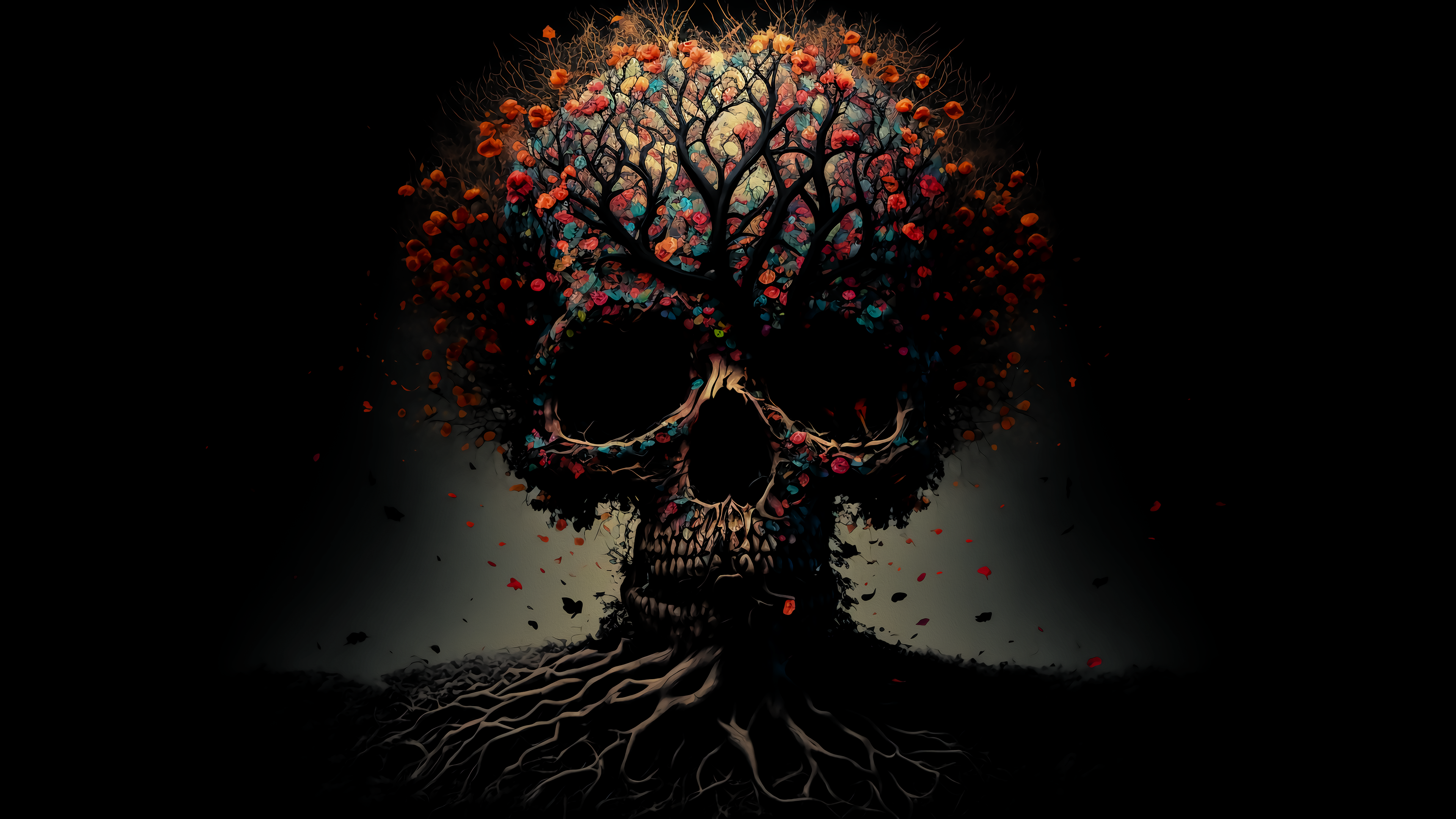 Embrace Life And Death: Skull In A Tree AI Generated Mid Journey Image Wallpaper 4K For