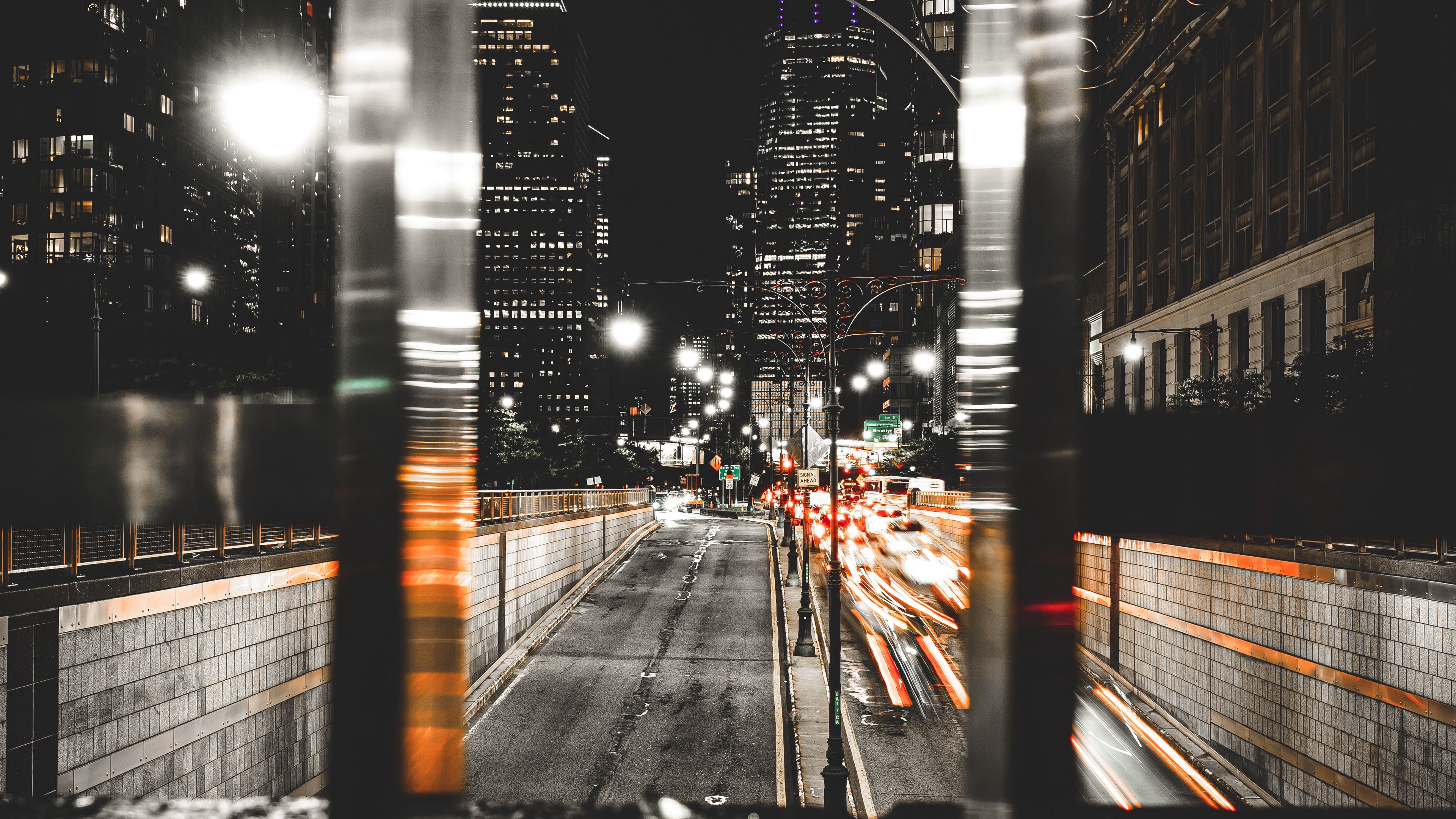 Wallpaper / night city, street, lights, buildings, dark, 4k free download