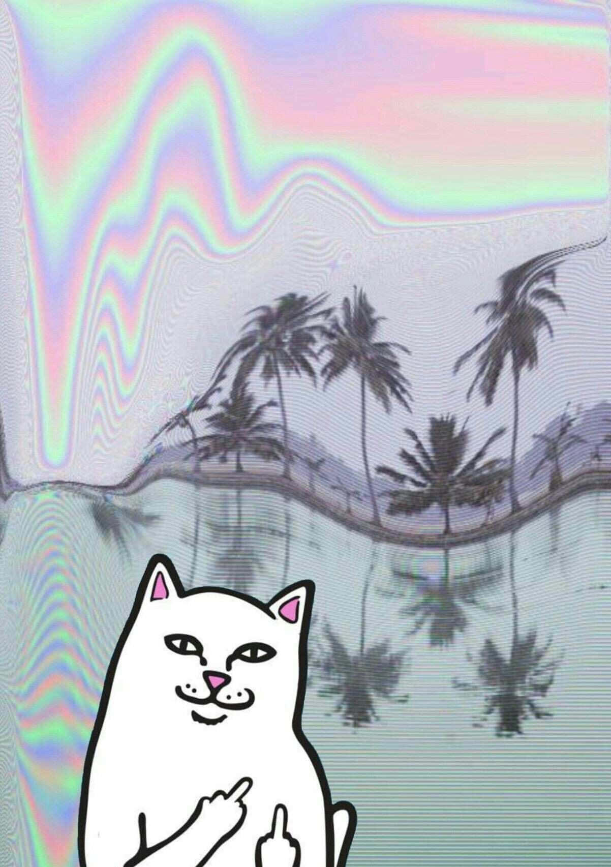 Download A Cat Is Standing In Front Of A Palm Tree Wallpaper
