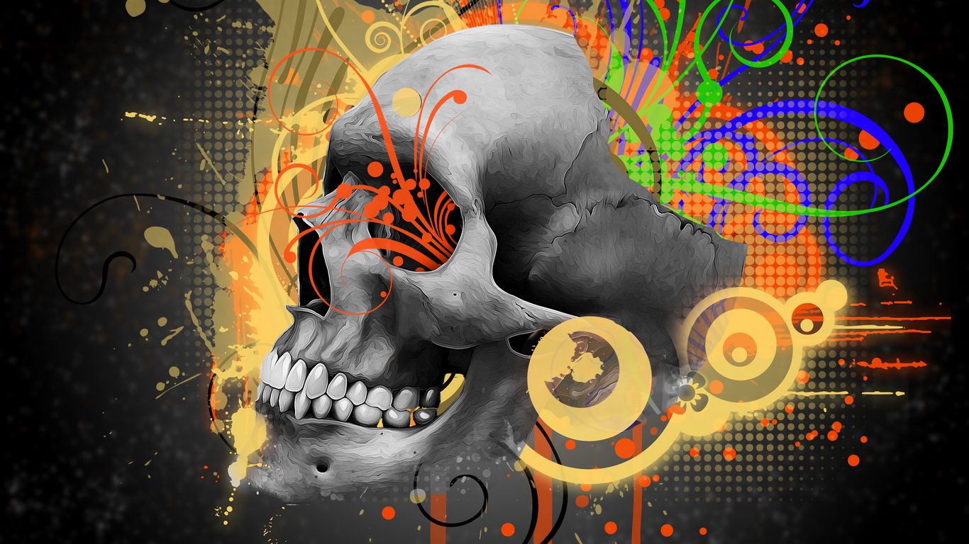 Download wallpaper 1366x768 skull, pattern, abstraction tablet, laptop HD background