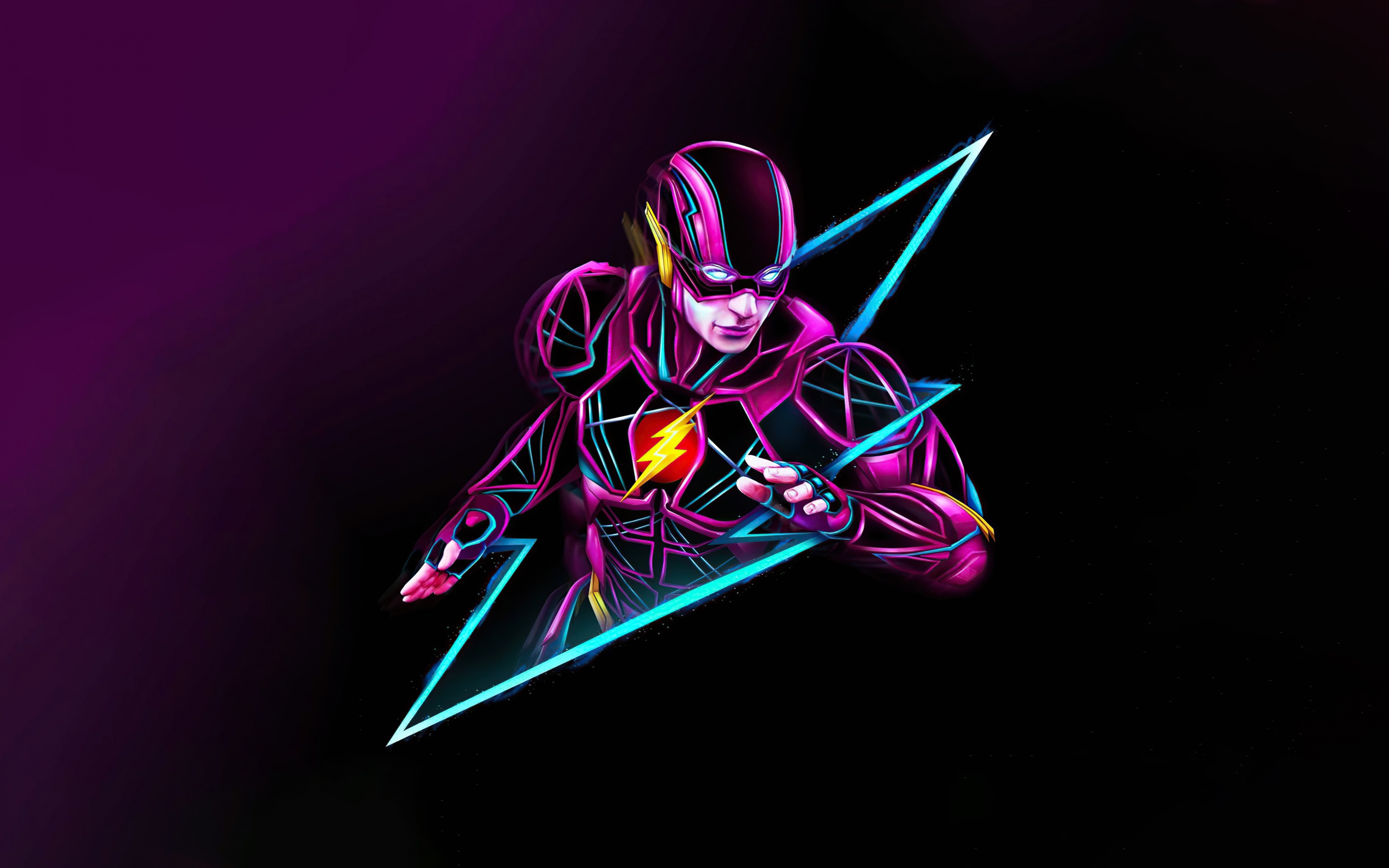 The Flash Wallpaper 4K, Neon art, Purple background