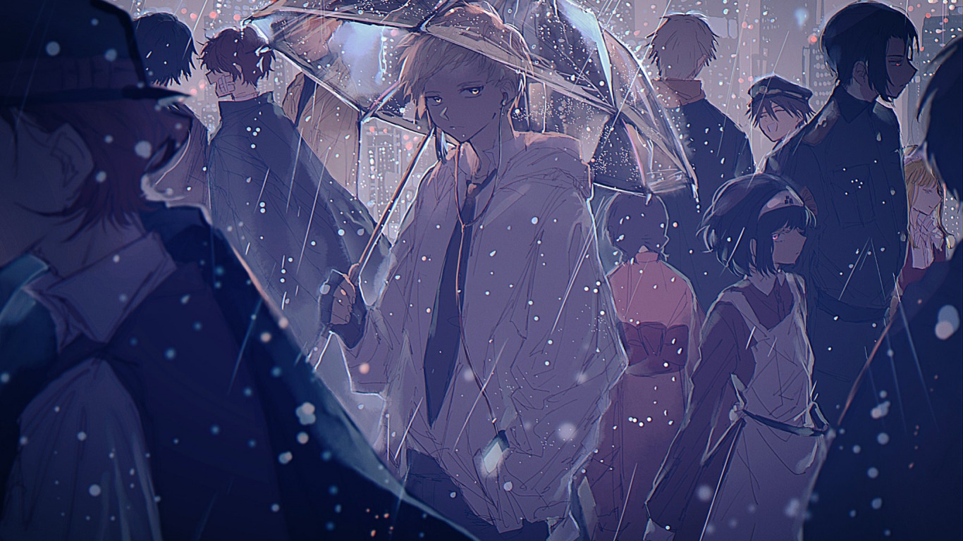 Download wallpaper Elise, Bungou Stray Dogs, Atsushi Nakajima, Kyouka Invention, Akiko Yosano, Chuuya Nakahara, Osamu Dazai, Sakunosuke Oda, Yukichi Fukuzawa, Ougai Mori, Ango Sakaguchi, Edogawa Ranpo, section art in resolution 1366x768