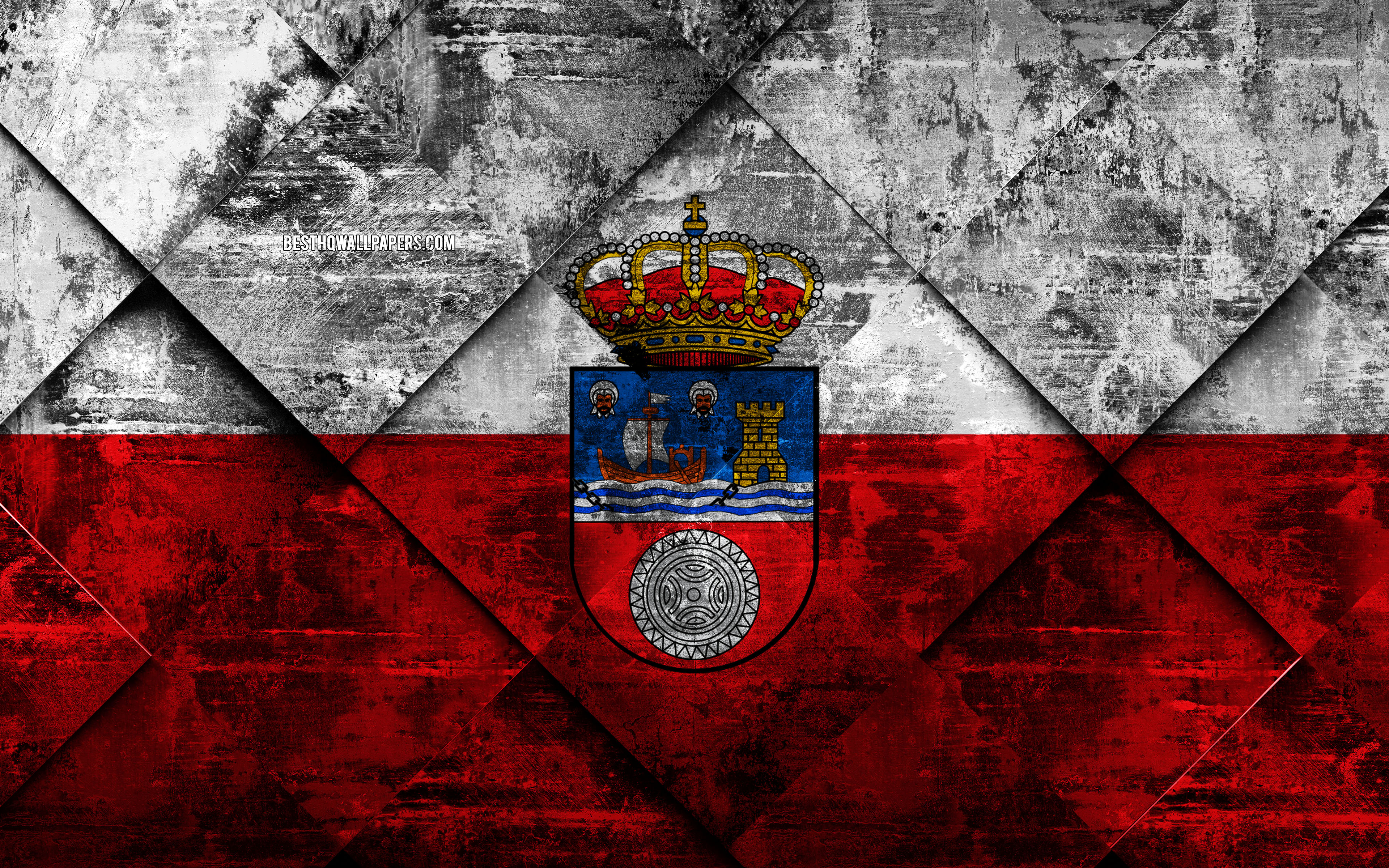 Download wallpaper Flag of Cantabria, 4k, grunge art, rhombus grunge texture, spanish province, Cantabria flag, Spain, national symbols, Cantabria, provinces of Spain, creative art for desktop with resolution 3840x2400. High Quality HD