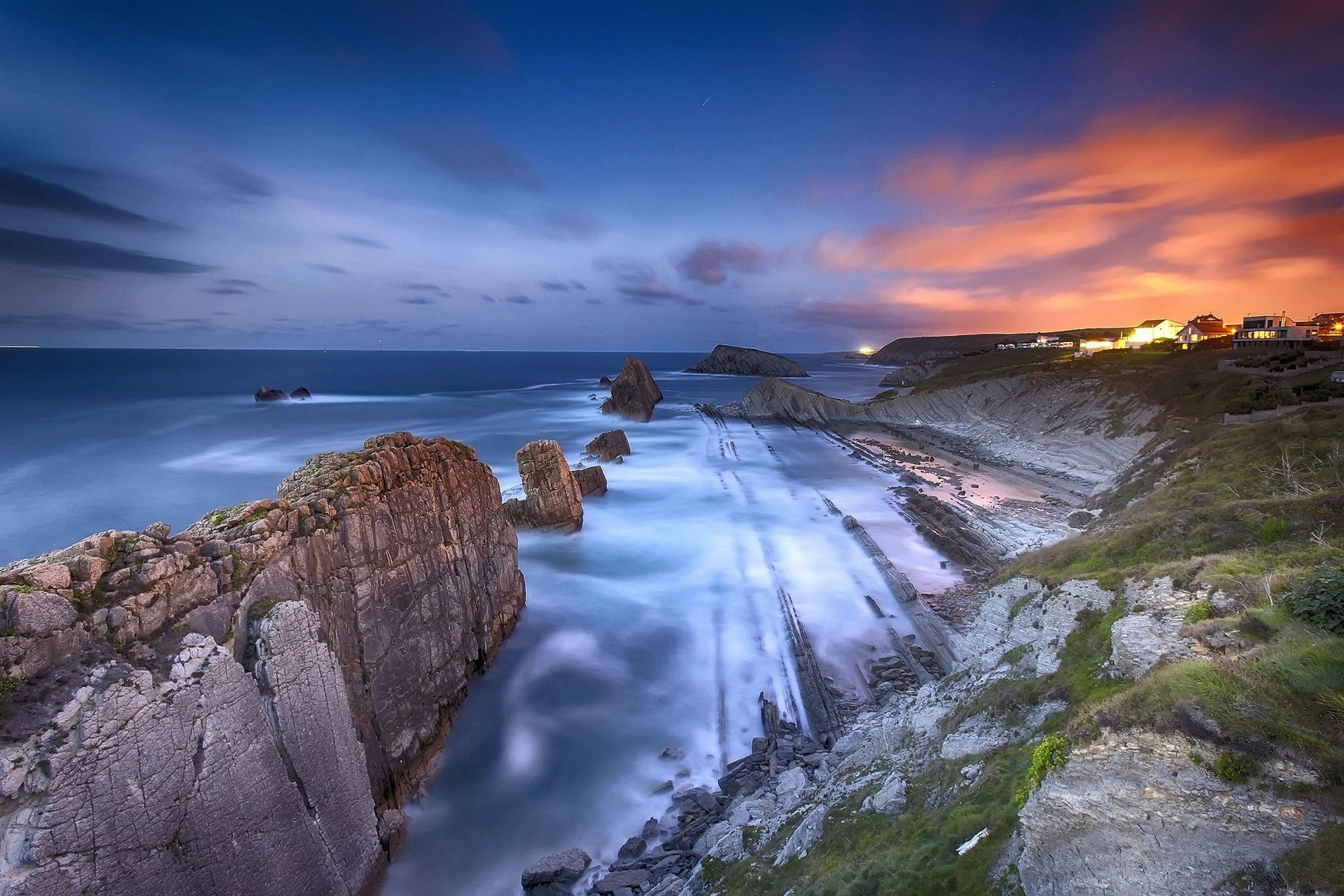Costa de Cantabria Spain bexh shore coast ocean sea wallpaperx1365