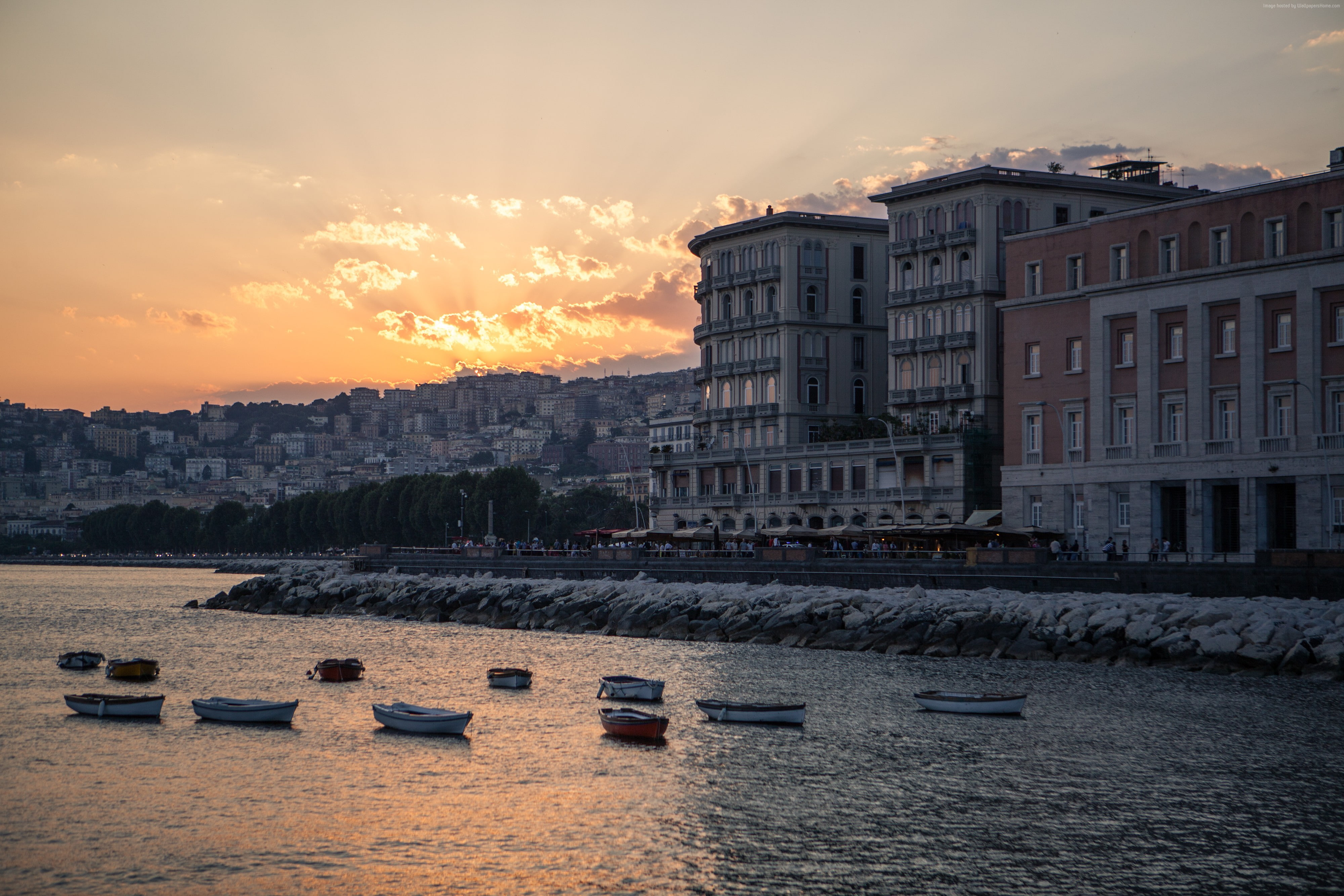 Wallpaper / coast, Napoli, sunset, Italy, shore, 4K free download
