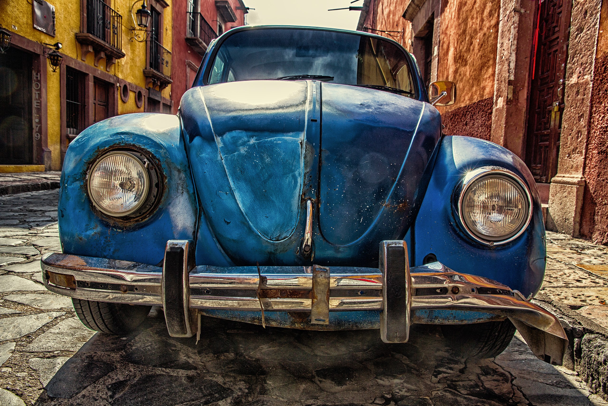 Vintage blue volkswagen beetle