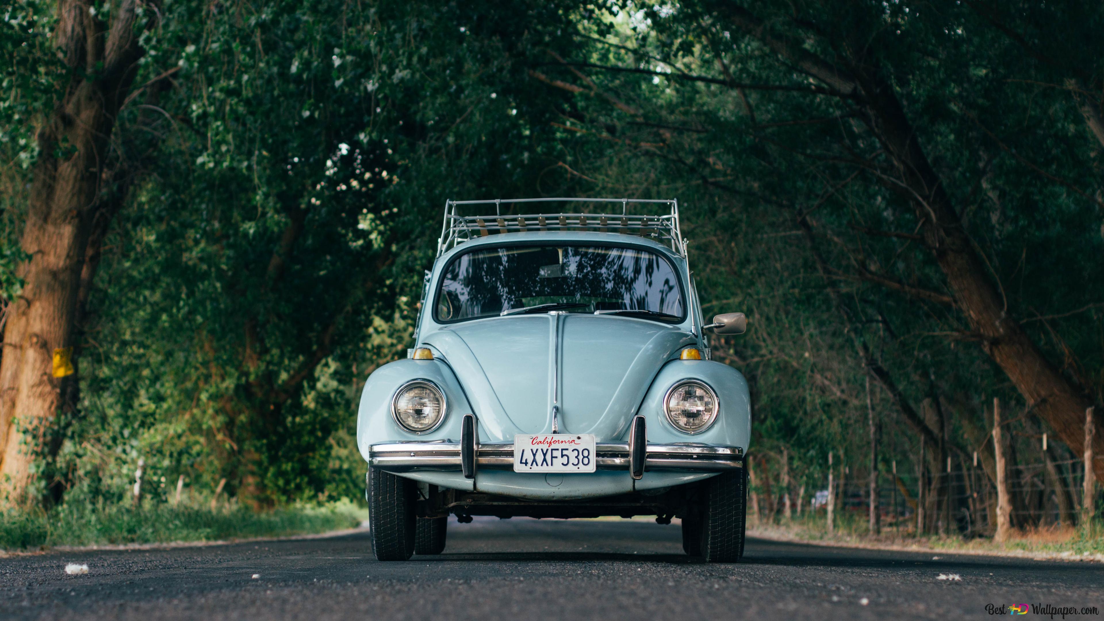 Classic Blue Volkswagen Beetle 4K wallpaper download