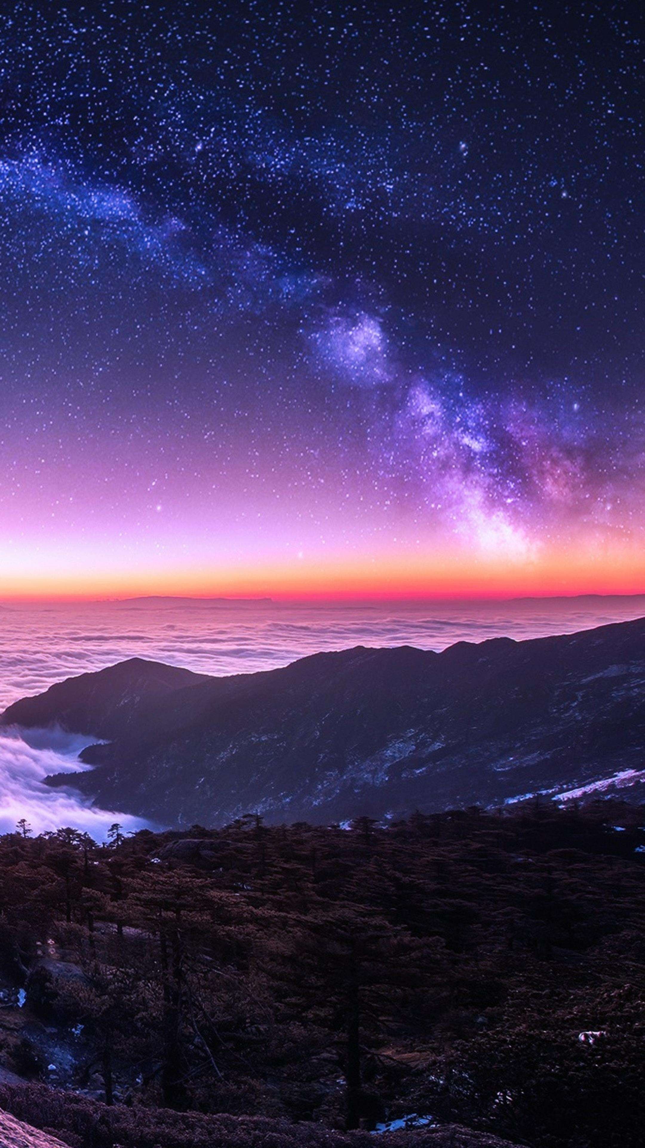 Mountains With Shiny Stars 4K Phone Wallpaper