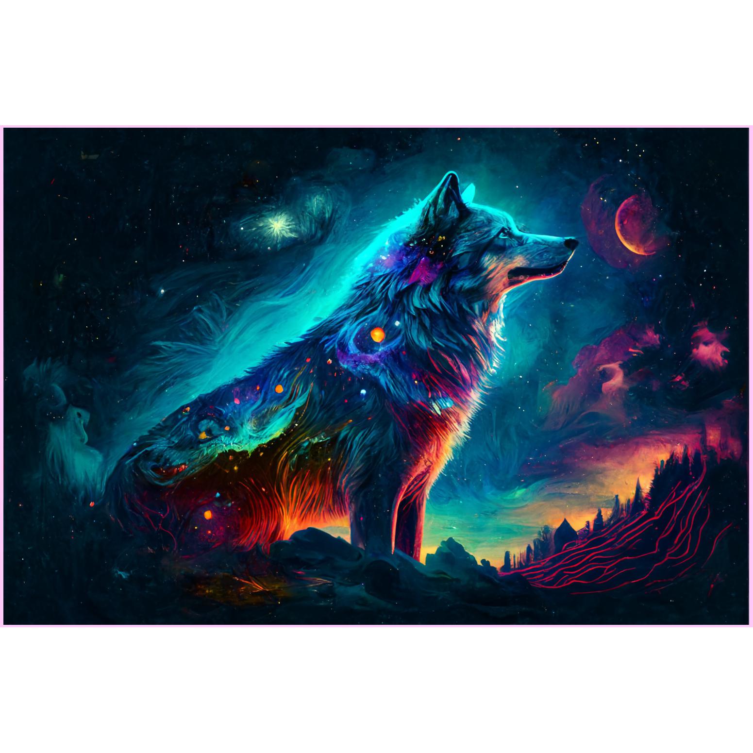 Cosmic Wolf in the Starry Sky Diamond Painting Kit