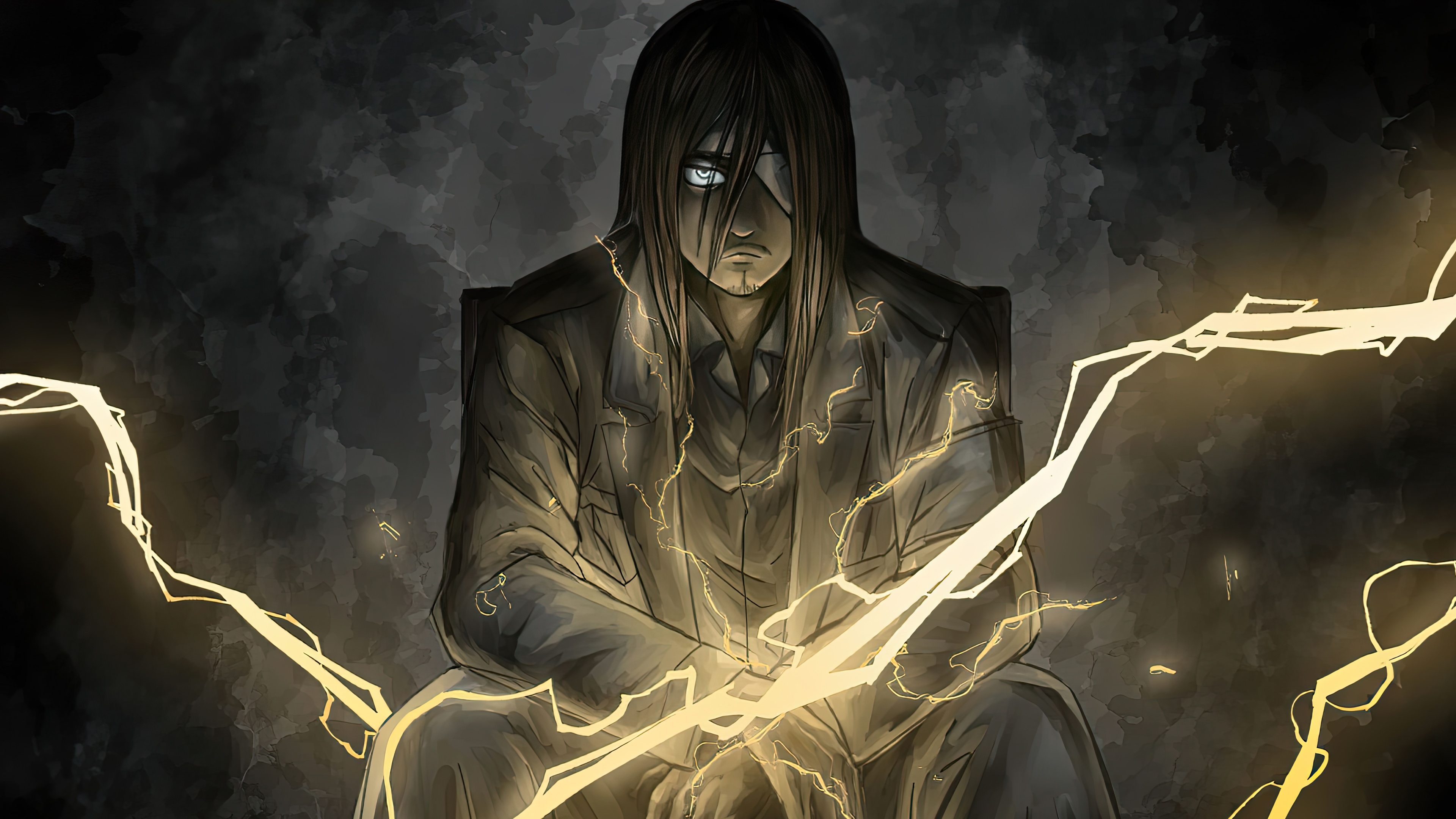 Eren Yeager Wallpaper 4K, Lightning, Shingeki no Kyojin
