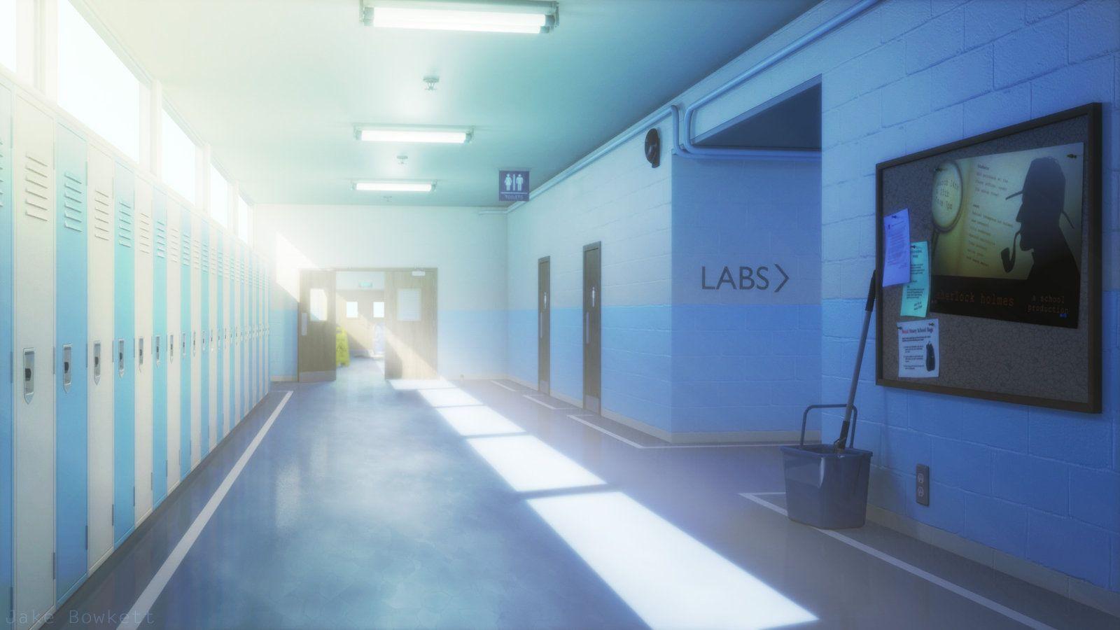 Anime School Hallway Wallpaper