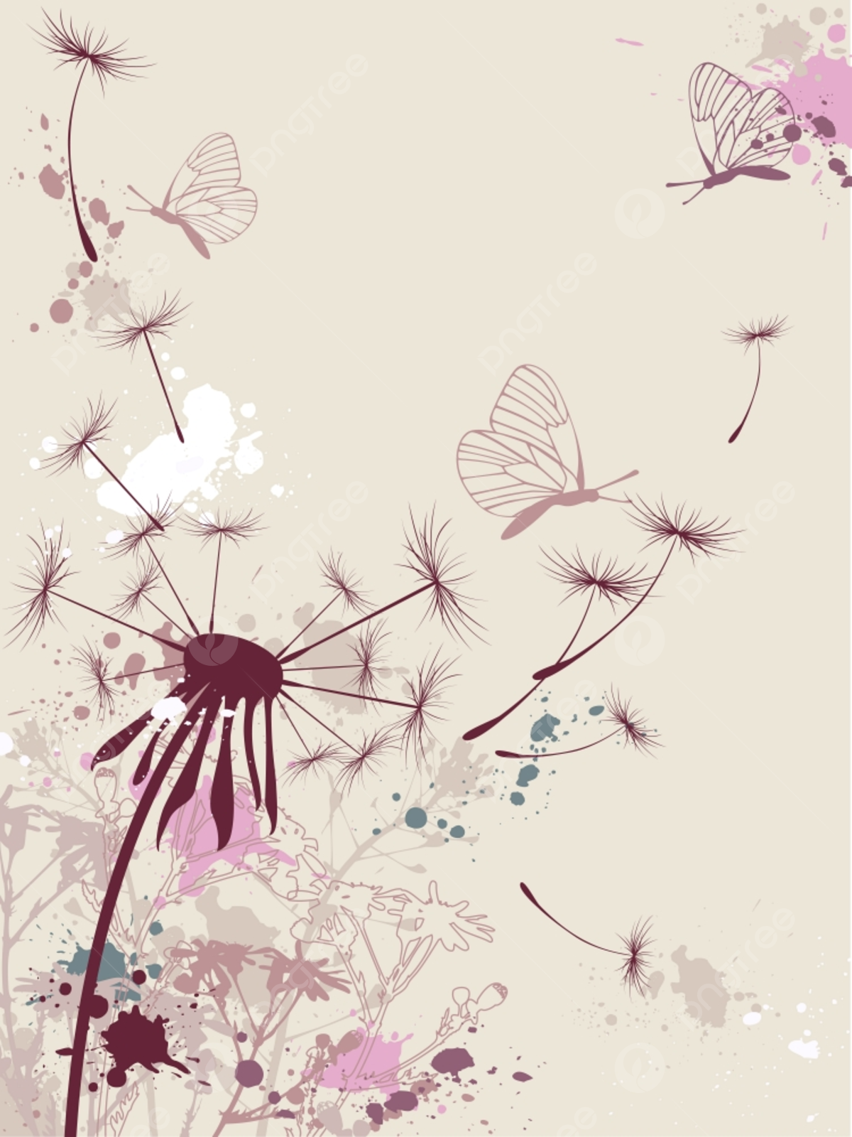Floral Background With Dandelion And Butterfly Wallpaper Image For Free Download