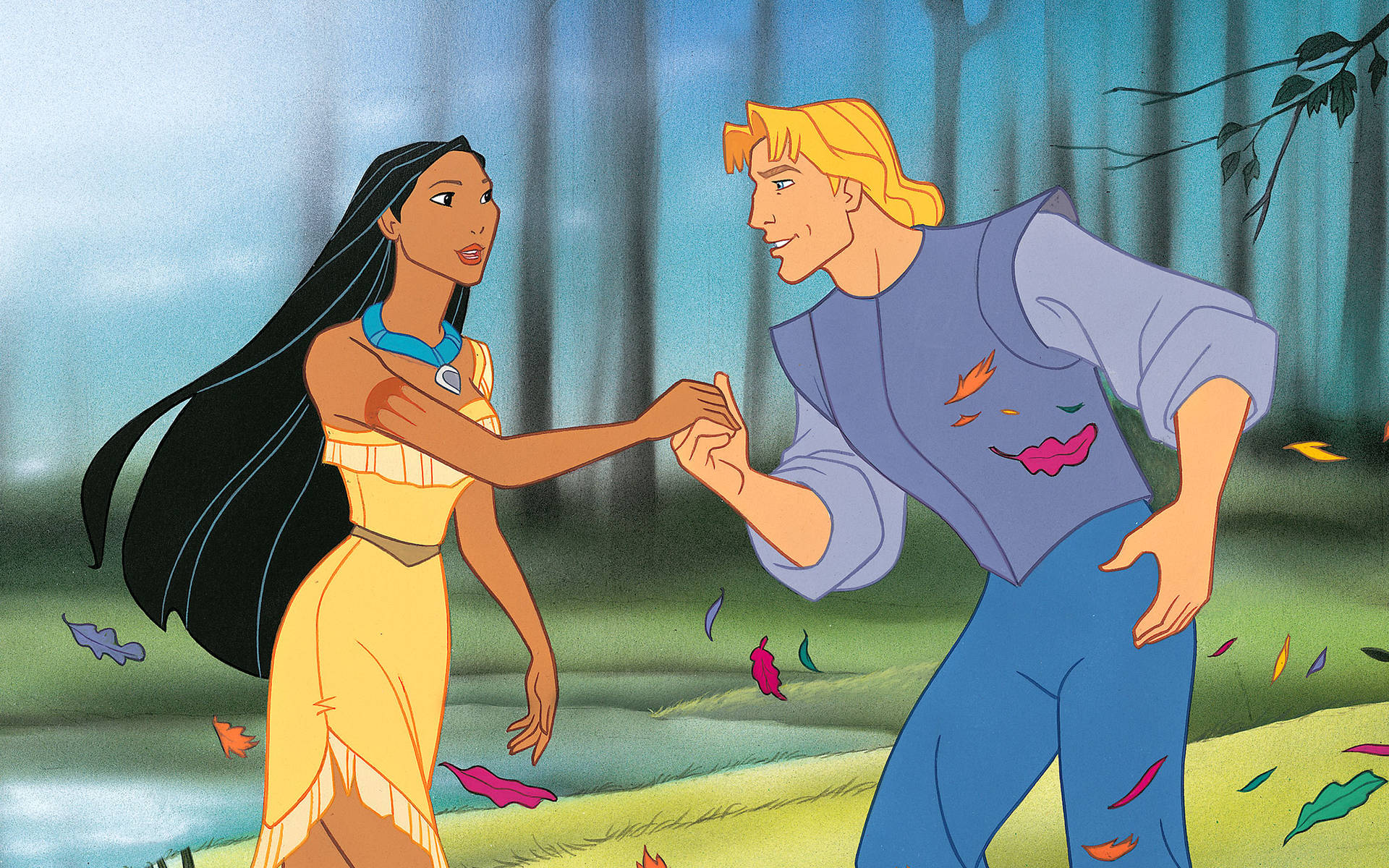 Download Pocahontas Smiling At John Smith Wallpaper
