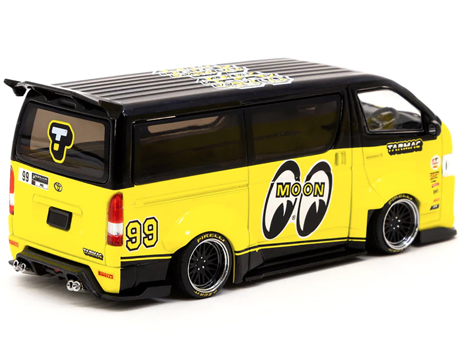 Toyota Hiace Widebody Van Rhd (Right Hand Drive) Mooneyes Team Van Yellow And Black With Graphics Hobby43 1 43 Diecast Model Car By Tarmac Works