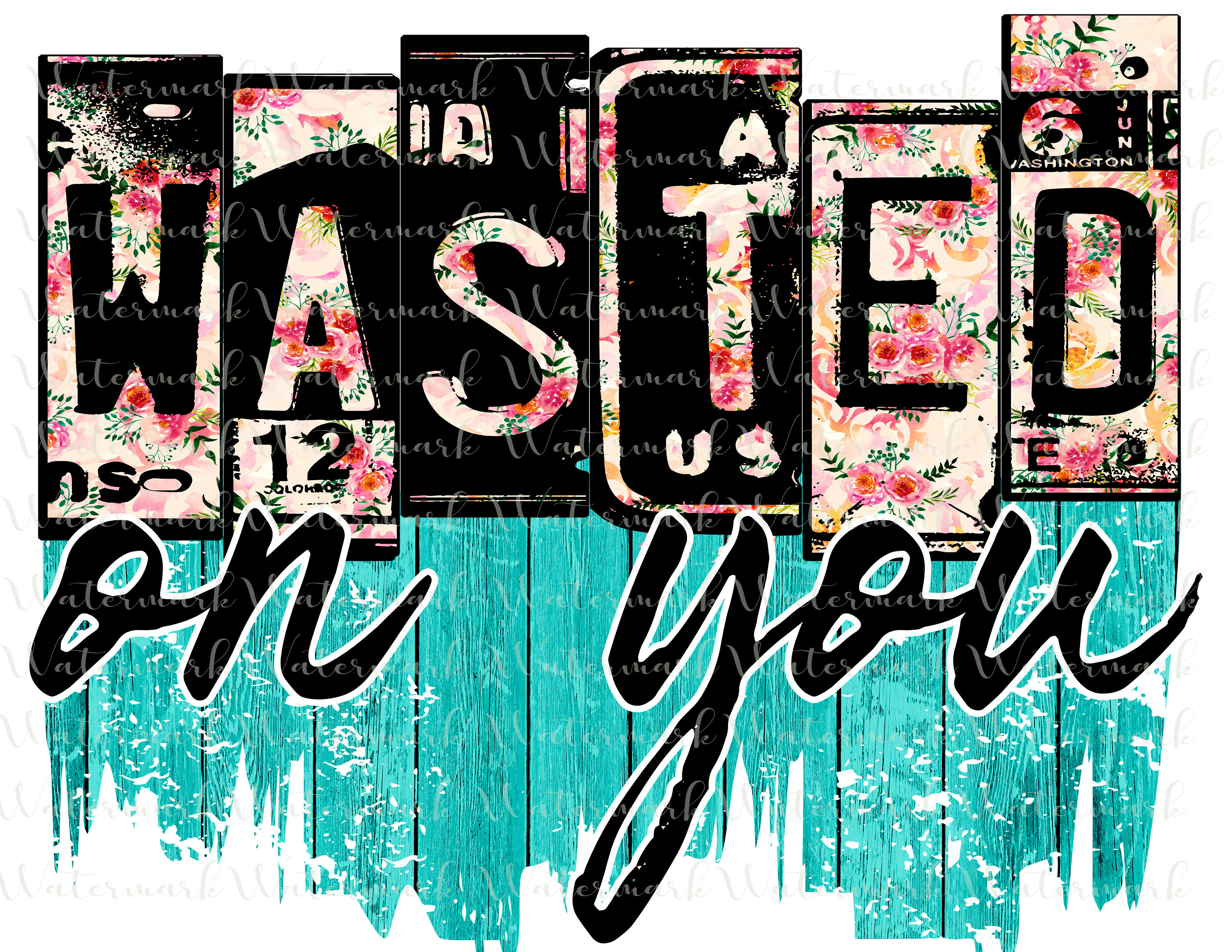 Wasted on You Country Music Lyrics License Plate Floral